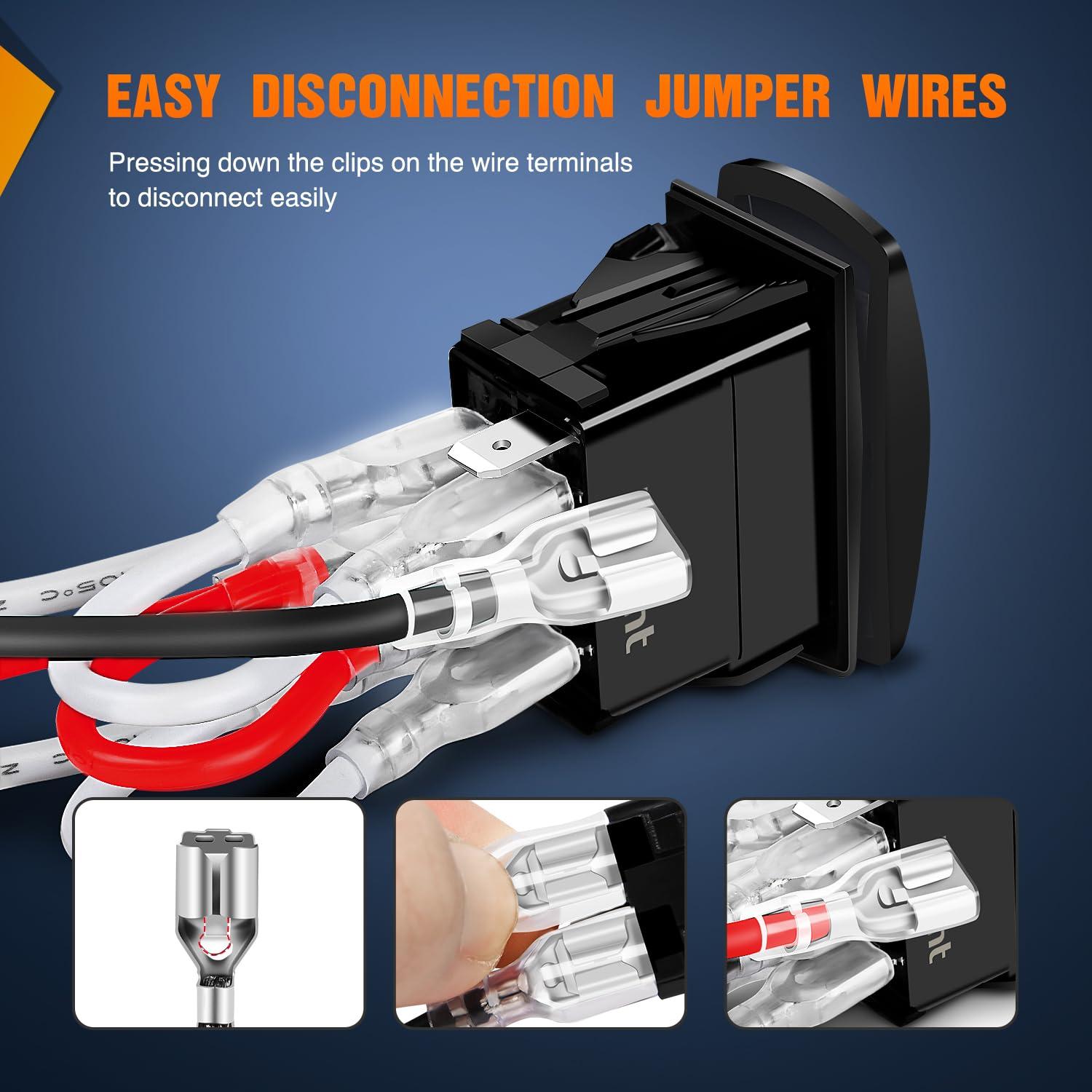 imageNilight Turn Signal Switch Blue 4Pin ONOffON Laser Etched SPDT Toggle Rocker Switches 12V 20A 24V 10A Jumper Wires for Cars RVs Campers TrailersARROWS