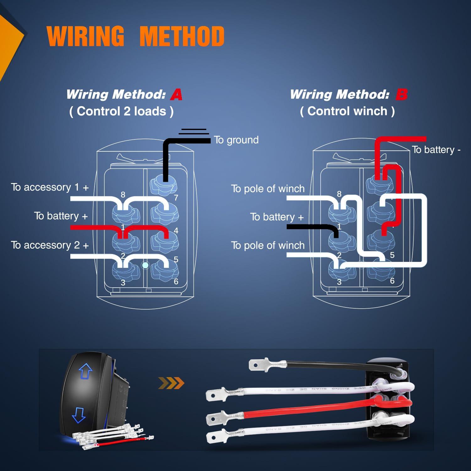 imageNilight Turn Signal Switch Blue 4Pin ONOffON Laser Etched SPDT Toggle Rocker Switches 12V 20A 24V 10A Jumper Wires for Cars RVs Campers TrailersARROWS