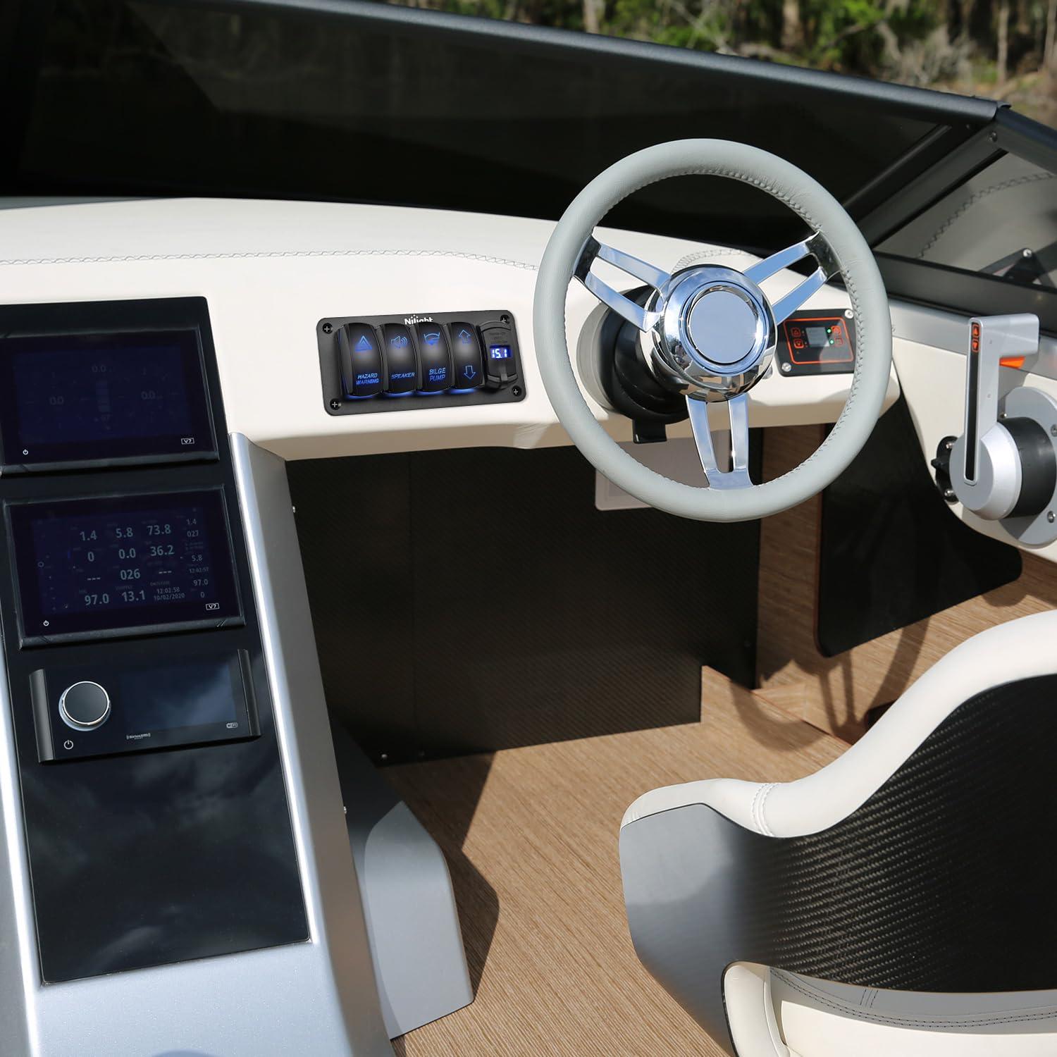 imageNilight Turn Signal Switch Blue 4Pin ONOffON Laser Etched SPDT Toggle Rocker Switches 12V 20A 24V 10A Jumper Wires for Cars RVs Campers TrailersARROWS