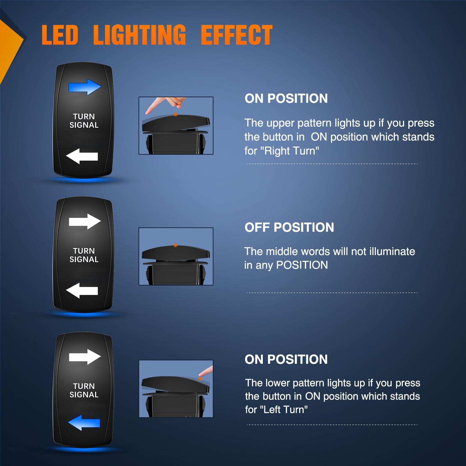 imageNilight Turn Signal Switch Blue 4Pin ONOffON Laser Etched SPDT Toggle Rocker Switches 12V 20A 24V 10A Jumper Wires for Cars RVs Campers TrailersBlue Turn Signal wFlasher