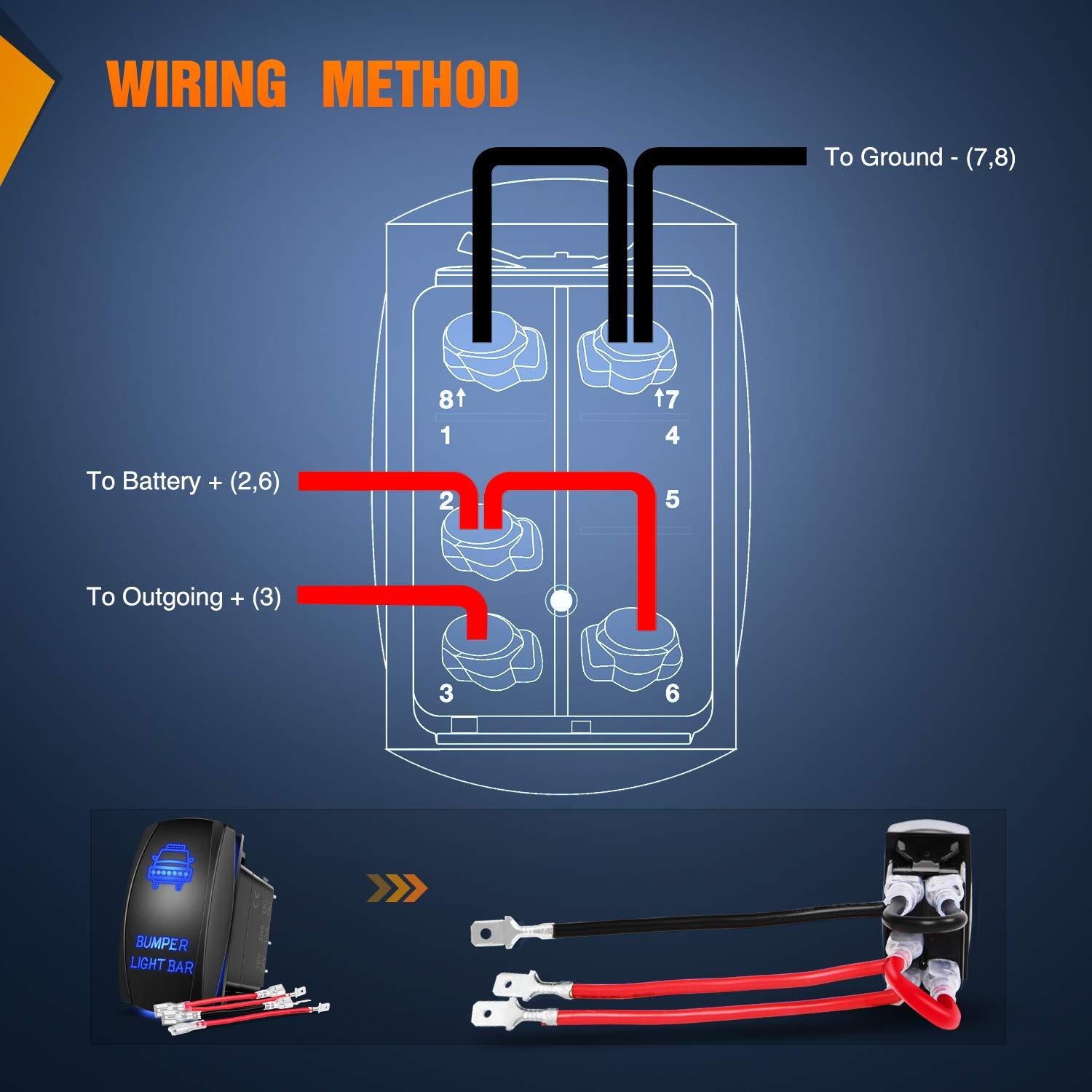 imageNilight Turn Signal Switch Blue 4Pin ONOffON Laser Etched SPDT Toggle Rocker Switches 12V 20A 24V 10A Jumper Wires for Cars RVs Campers TrailersBumper Light Bar