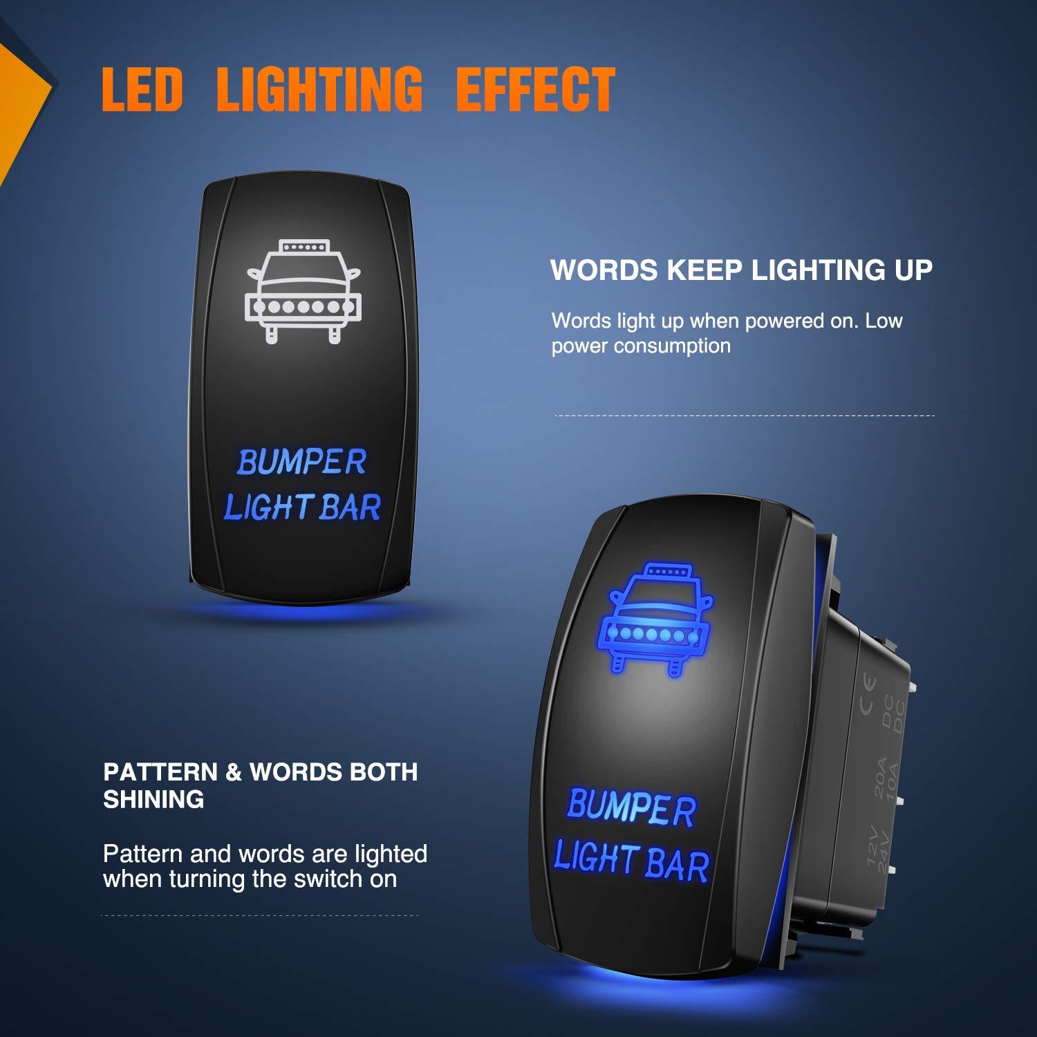 imageNilight Turn Signal Switch Blue 4Pin ONOffON Laser Etched SPDT Toggle Rocker Switches 12V 20A 24V 10A Jumper Wires for Cars RVs Campers TrailersBumper Light Bar