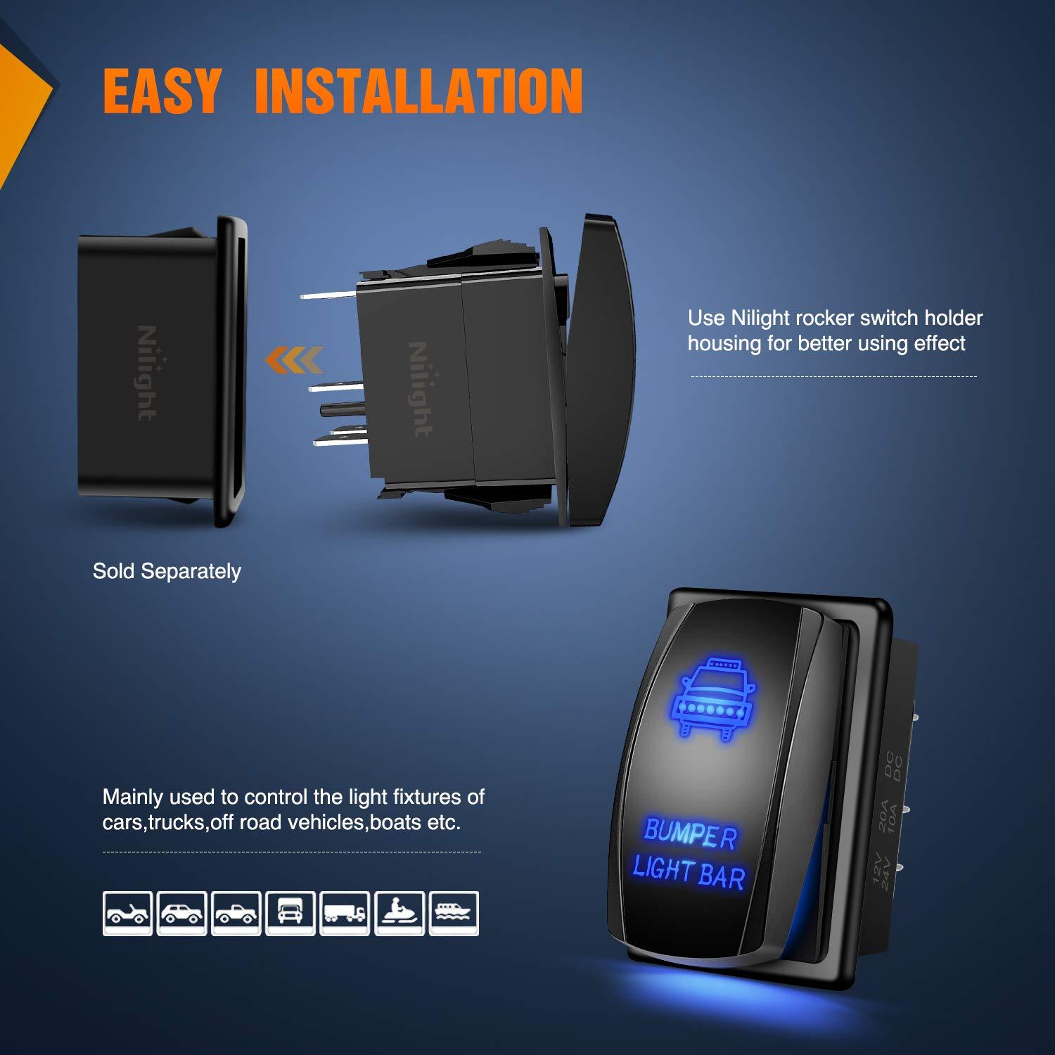 imageNilight Turn Signal Switch Blue 4Pin ONOffON Laser Etched SPDT Toggle Rocker Switches 12V 20A 24V 10A Jumper Wires for Cars RVs Campers TrailersBumper Light Bar
