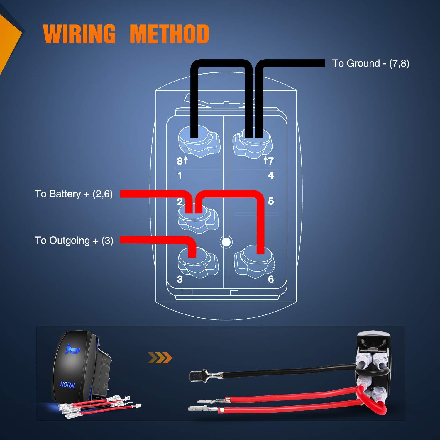 imageNilight Turn Signal Switch Blue 4Pin ONOffON Laser Etched SPDT Toggle Rocker Switches 12V 20A 24V 10A Jumper Wires for Cars RVs Campers TrailersHORN