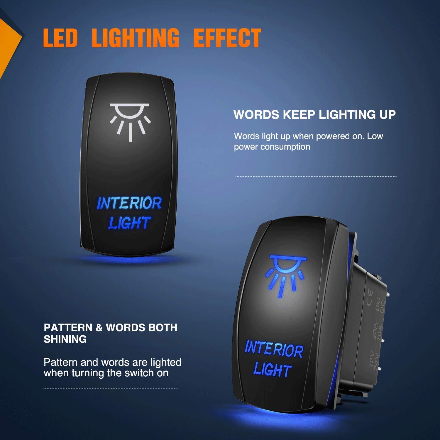 imageNilight Turn Signal Switch Blue 4Pin ONOffON Laser Etched SPDT Toggle Rocker Switches 12V 20A 24V 10A Jumper Wires for Cars RVs Campers TrailersINTERIOR LIGHT