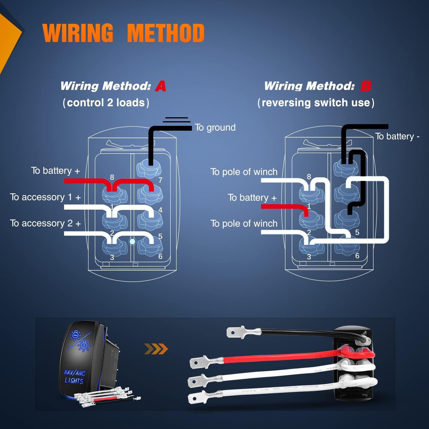 imageNilight Turn Signal Switch Blue 4Pin ONOffON Laser Etched SPDT Toggle Rocker Switches 12V 20A 24V 10A Jumper Wires for Cars RVs Campers TrailersNAVANC LIGHTS