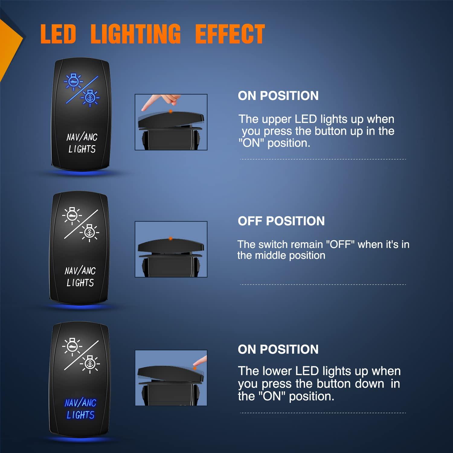 imageNilight Turn Signal Switch Blue 4Pin ONOffON Laser Etched SPDT Toggle Rocker Switches 12V 20A 24V 10A Jumper Wires for Cars RVs Campers TrailersNAVANC LIGHTS