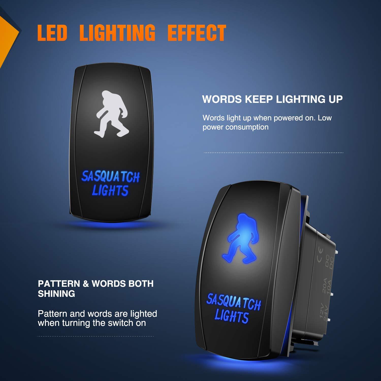 imageNilight Turn Signal Switch Blue 4Pin ONOffON Laser Etched SPDT Toggle Rocker Switches 12V 20A 24V 10A Jumper Wires for Cars RVs Campers TrailersSASQUATCH LIGHTS