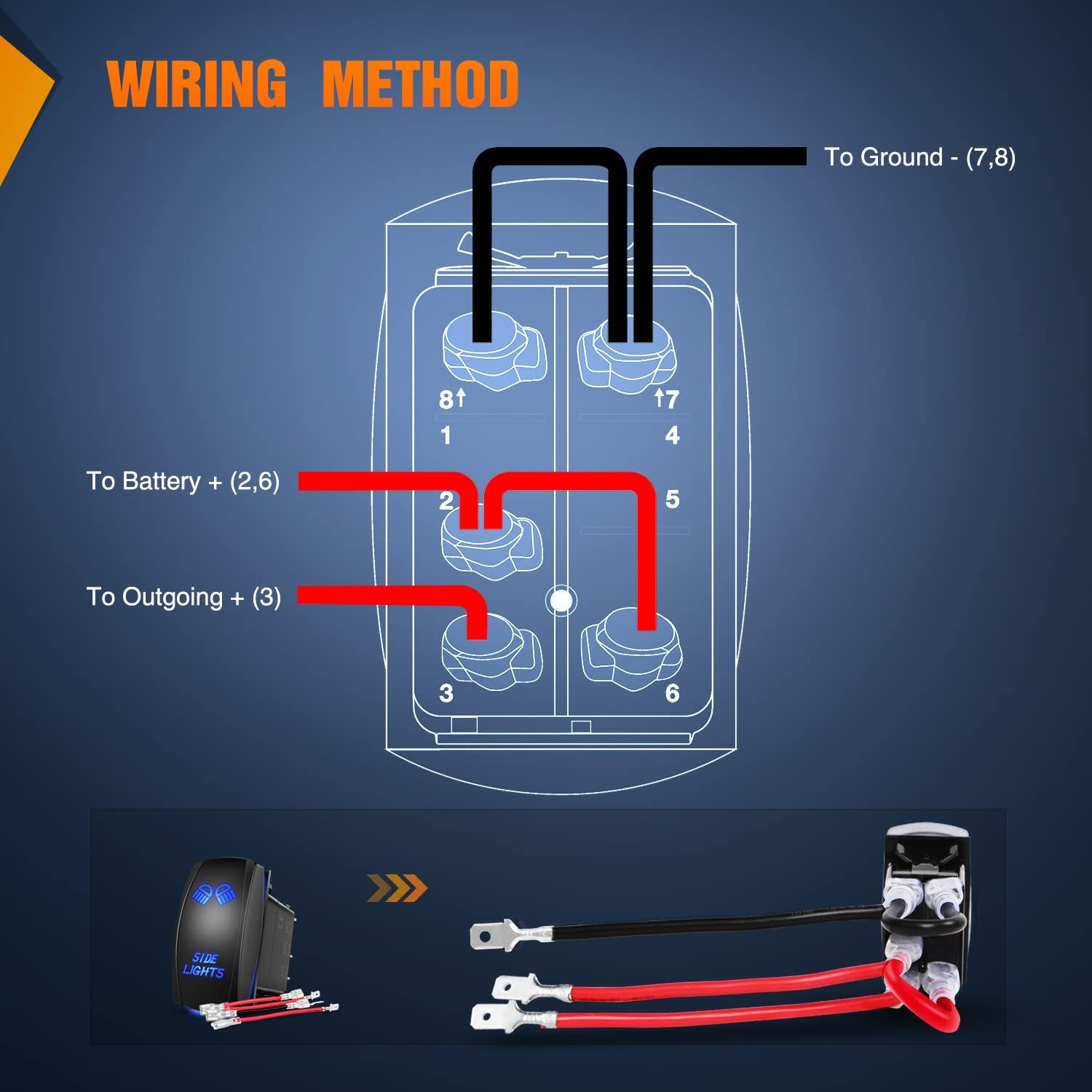 imageNilight Turn Signal Switch Blue 4Pin ONOffON Laser Etched SPDT Toggle Rocker Switches 12V 20A 24V 10A Jumper Wires for Cars RVs Campers TrailersSIDE LIGHTS