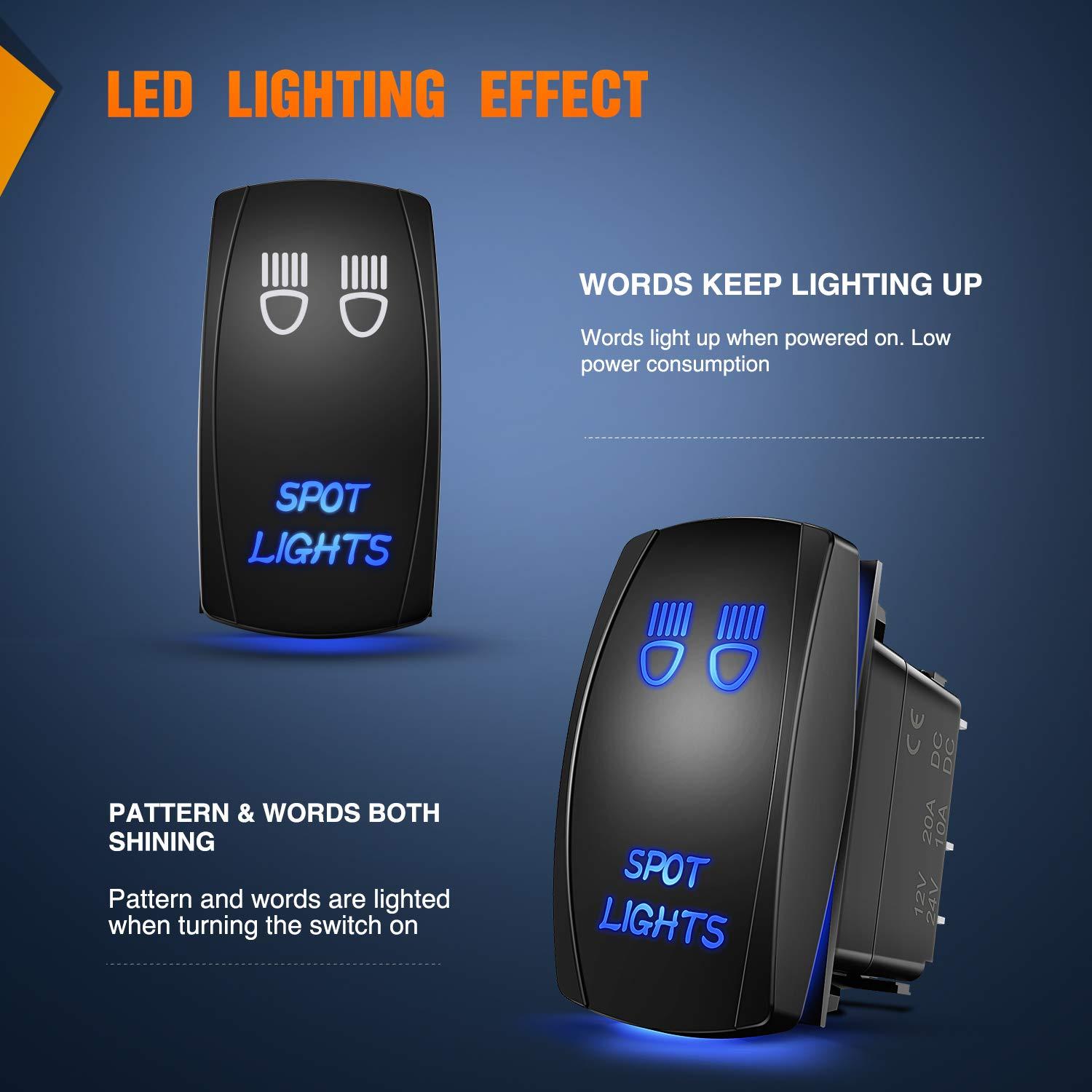 imageNilight Turn Signal Switch Blue 4Pin ONOffON Laser Etched SPDT Toggle Rocker Switches 12V 20A 24V 10A Jumper Wires for Cars RVs Campers TrailersSPOT LIGHTS