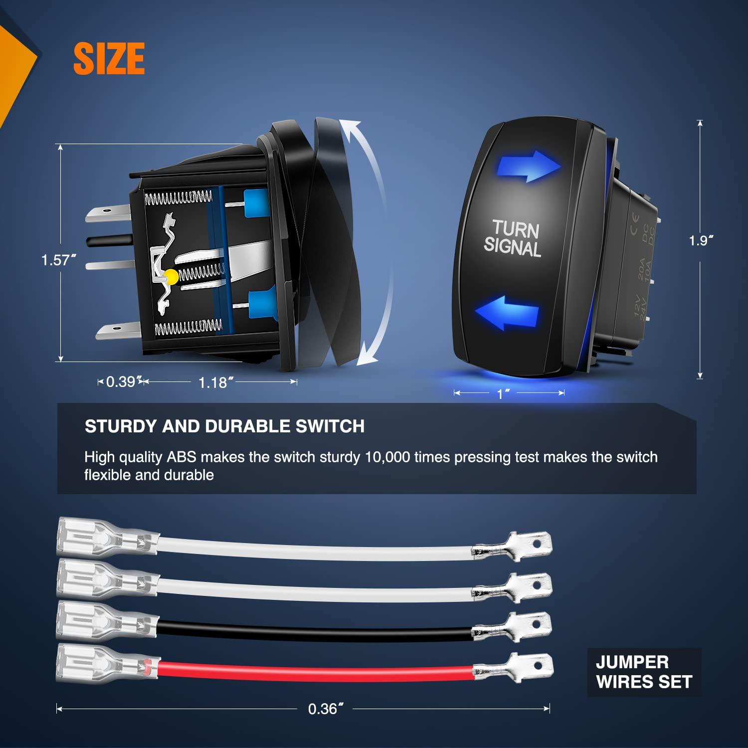 imageNilight Turn Signal Switch Blue 4Pin ONOffON Laser Etched SPDT Toggle Rocker Switches 12V 20A 24V 10A Jumper Wires for Cars RVs Campers TrailersTURN SIGNAL