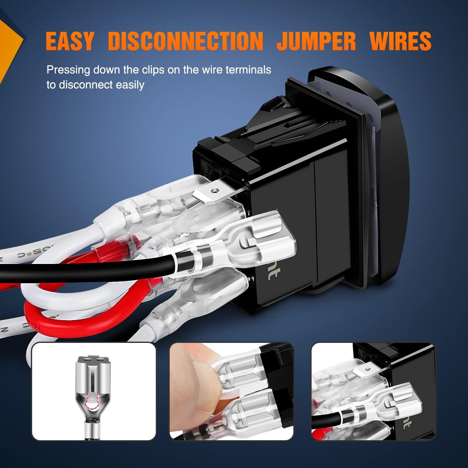 imageNilight Turn Signal Switch Blue 4Pin ONOffON Laser Etched SPDT Toggle Rocker Switches 12V 20A 24V 10A Jumper Wires for Cars RVs Campers TrailersTURN SIGNAL