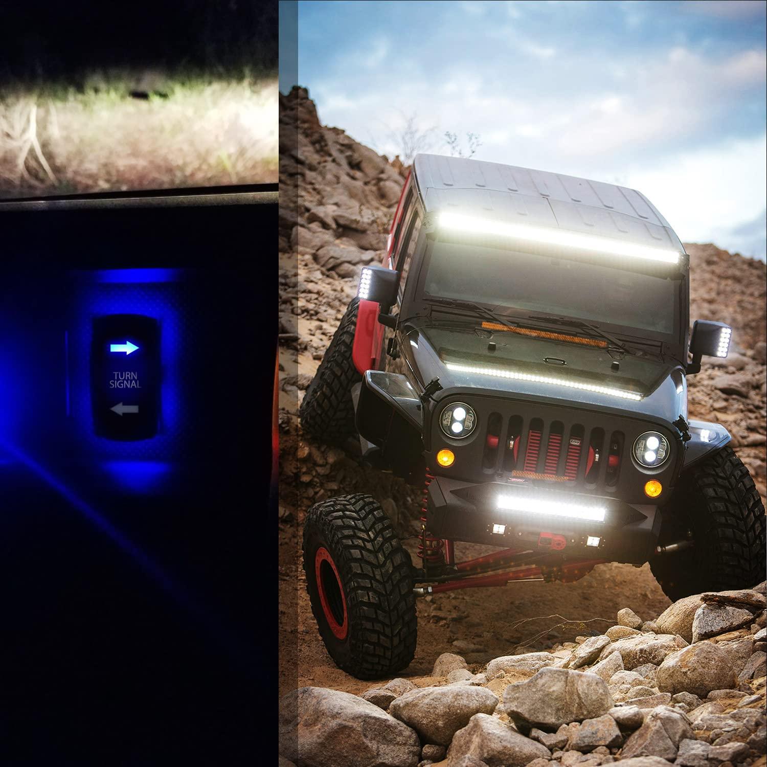 imageNilight Turn Signal Switch Blue 4Pin ONOffON Laser Etched SPDT Toggle Rocker Switches 12V 20A 24V 10A Jumper Wires for Cars RVs Campers TrailersTURN SIGNAL