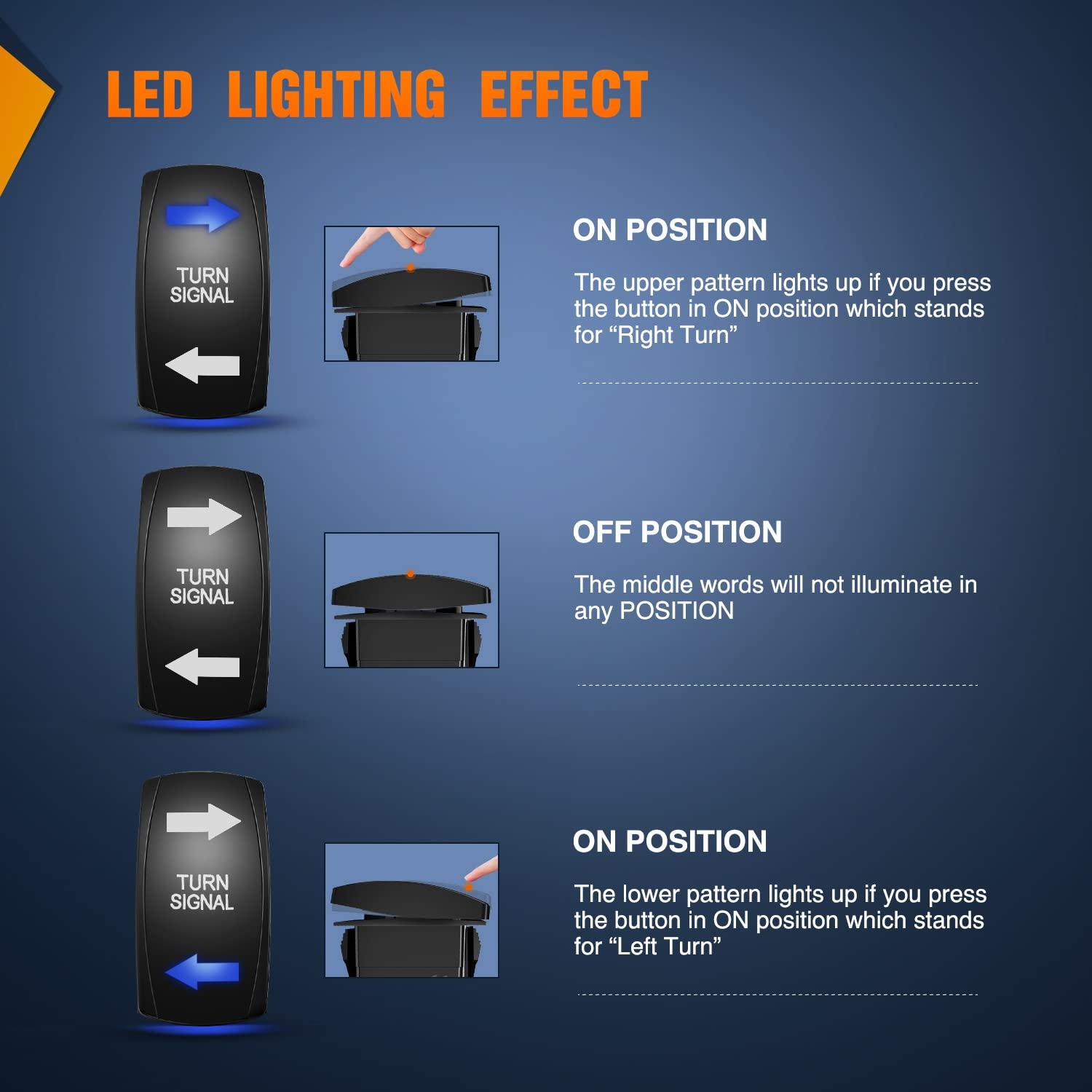 imageNilight Turn Signal Switch Blue 4Pin ONOffON Laser Etched SPDT Toggle Rocker Switches 12V 20A 24V 10A Jumper Wires for Cars RVs Campers TrailersTURN SIGNAL