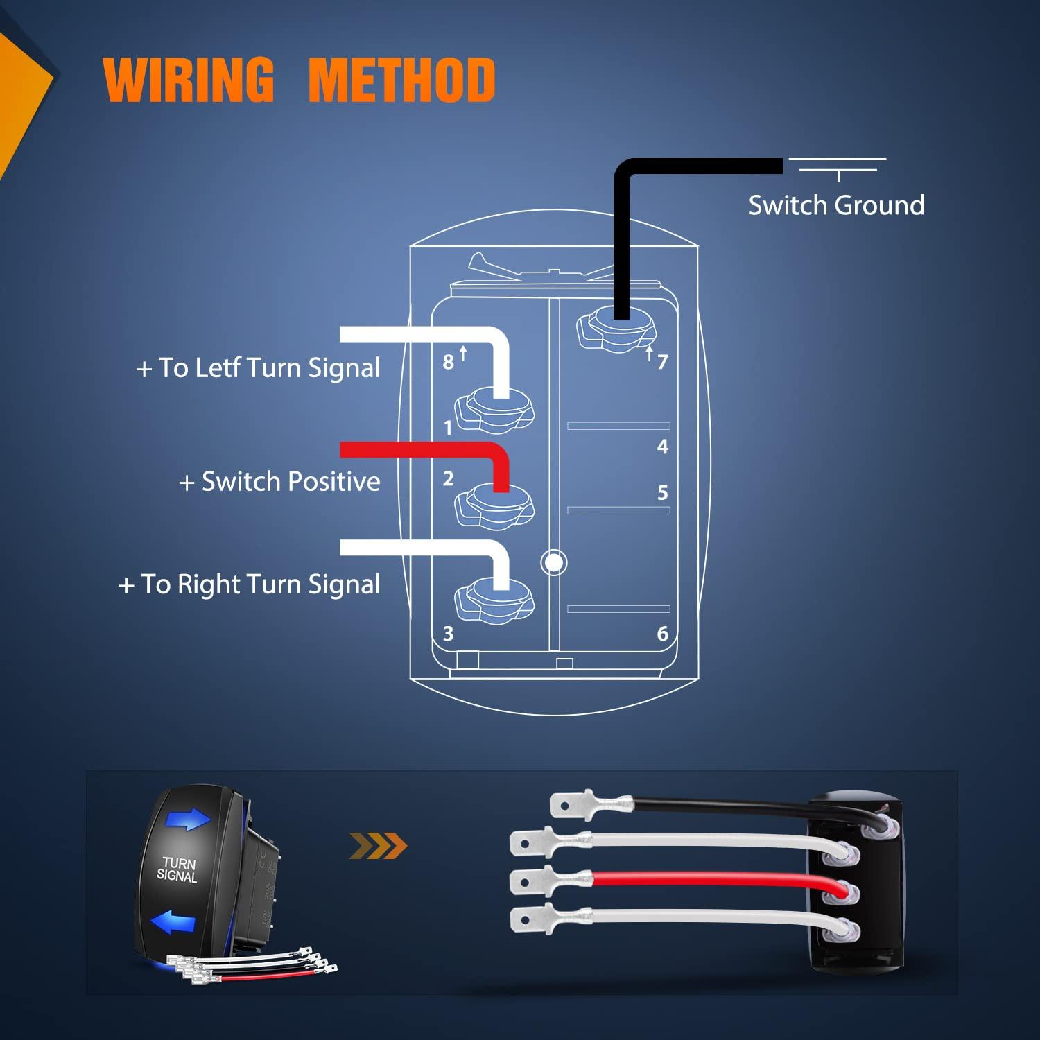 imageNilight Turn Signal Switch Blue 4Pin ONOffON Laser Etched SPDT Toggle Rocker Switches 12V 20A 24V 10A Jumper Wires for Cars RVs Campers TrailersTURN SIGNAL