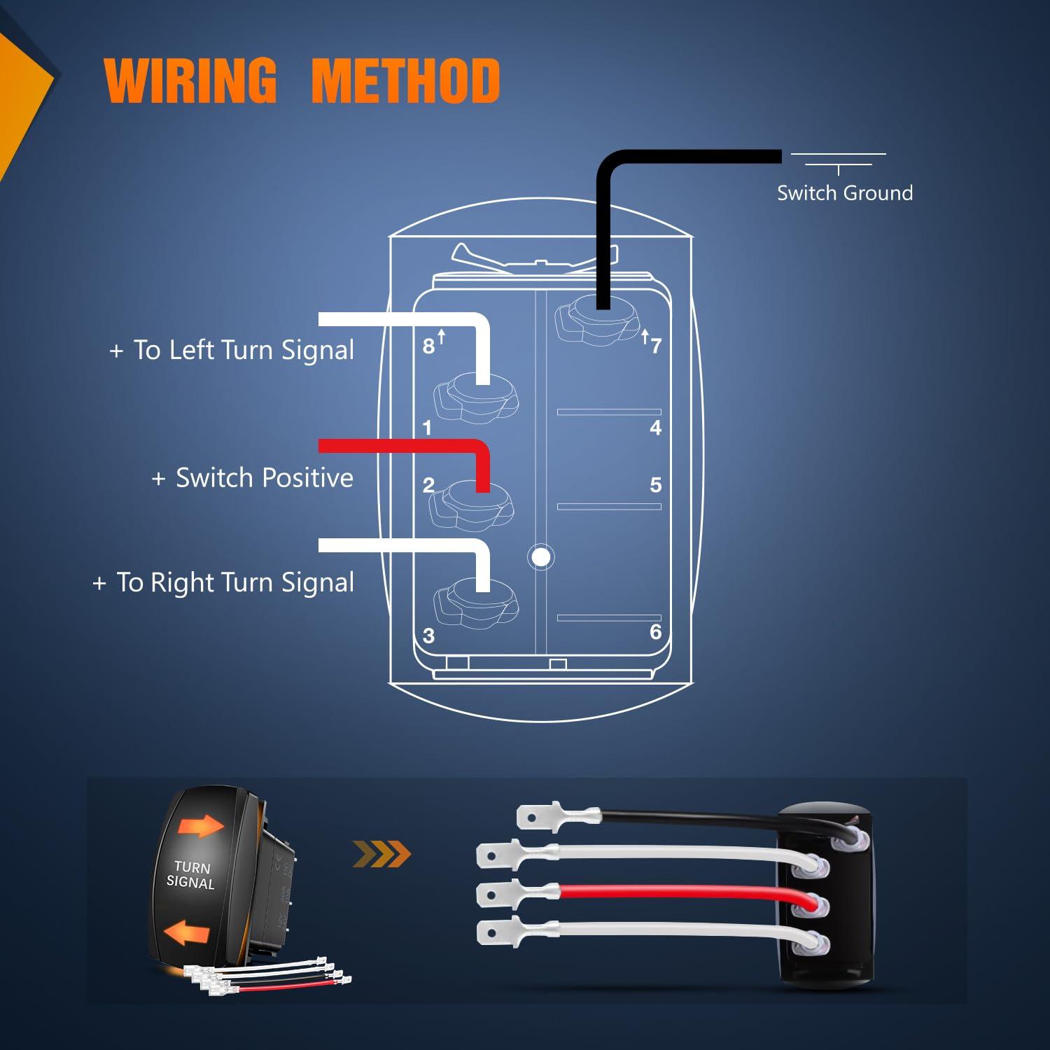 imageNilight Turn Signal Switch Blue 4Pin ONOffON Laser Etched SPDT Toggle Rocker Switches 12V 20A 24V 10A Jumper Wires for Cars RVs Campers TrailersTURN SIGNAL AMBER
