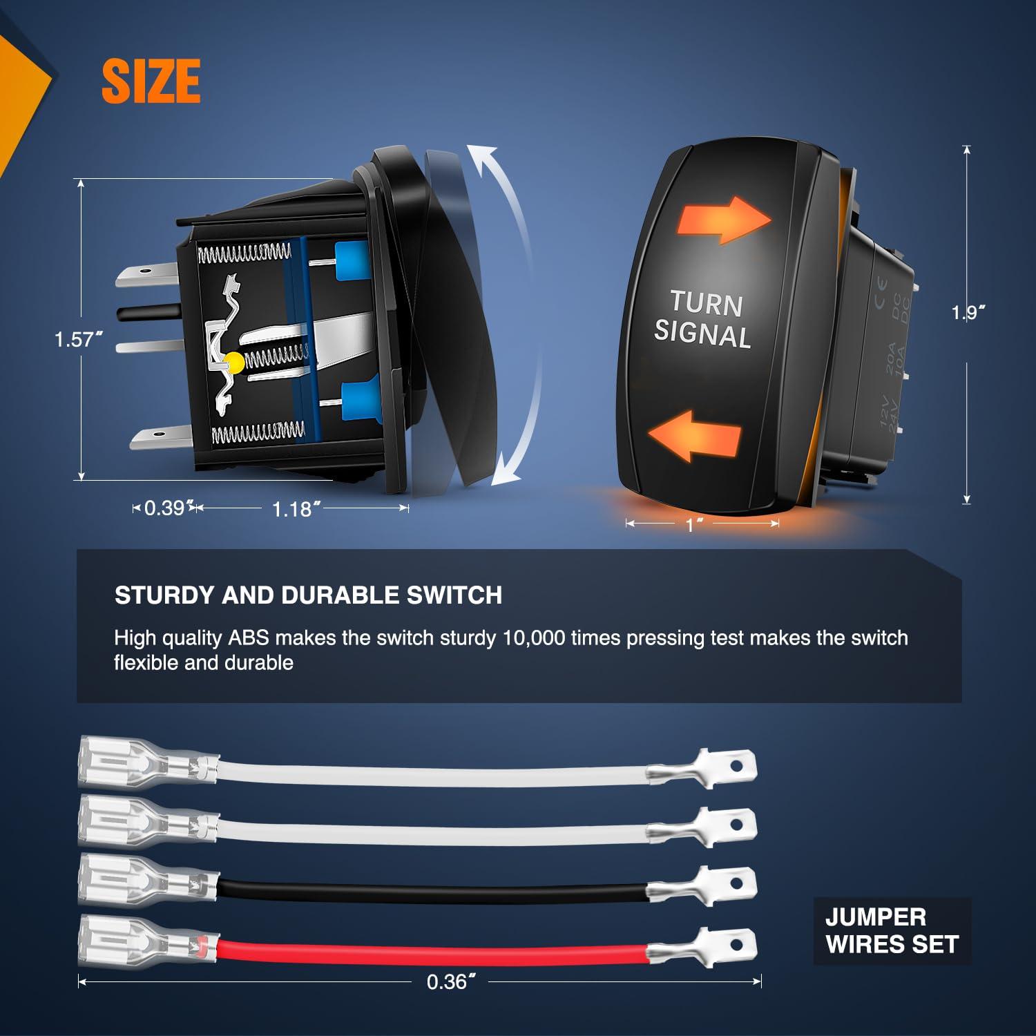 imageNilight Turn Signal Switch Blue 4Pin ONOffON Laser Etched SPDT Toggle Rocker Switches 12V 20A 24V 10A Jumper Wires for Cars RVs Campers TrailersTURN SIGNAL AMBER