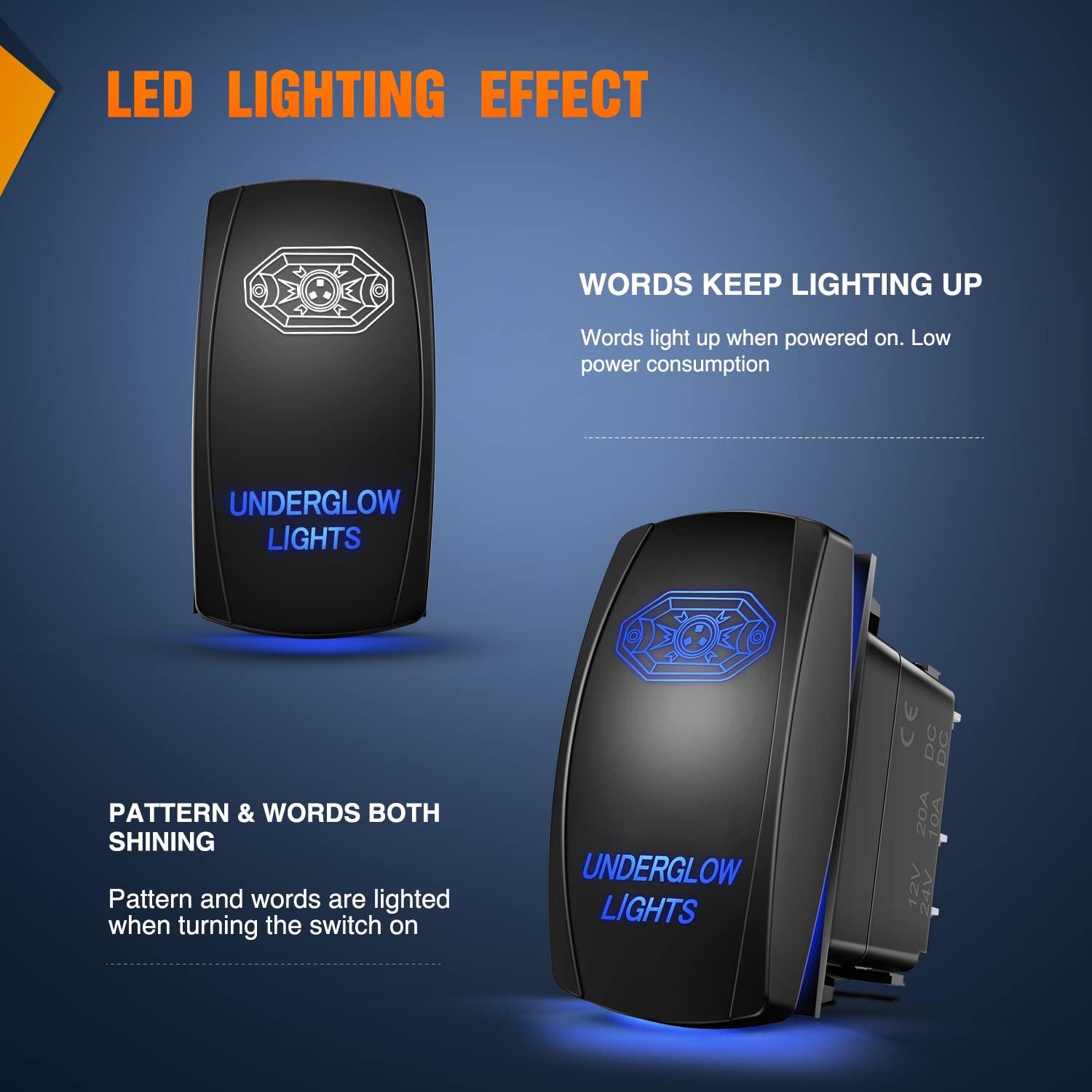 imageNilight Turn Signal Switch Blue 4Pin ONOffON Laser Etched SPDT Toggle Rocker Switches 12V 20A 24V 10A Jumper Wires for Cars RVs Campers TrailersUNDERGLOW LIGHTS