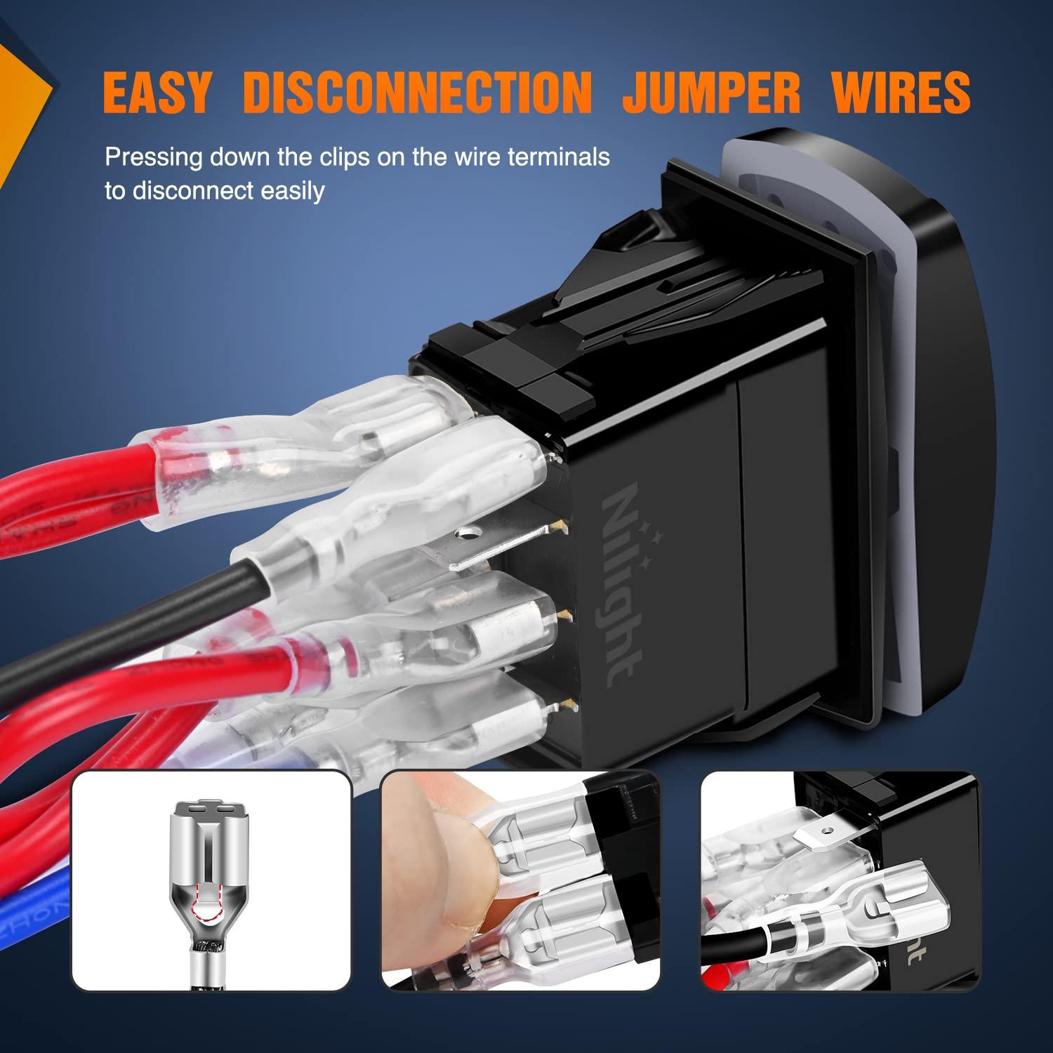 imageNilight Turn Signal Switch Blue 4Pin ONOffON Laser Etched SPDT Toggle Rocker Switches 12V 20A 24V 10A Jumper Wires for Cars RVs Campers TrailersWINDSHIELD WIPER