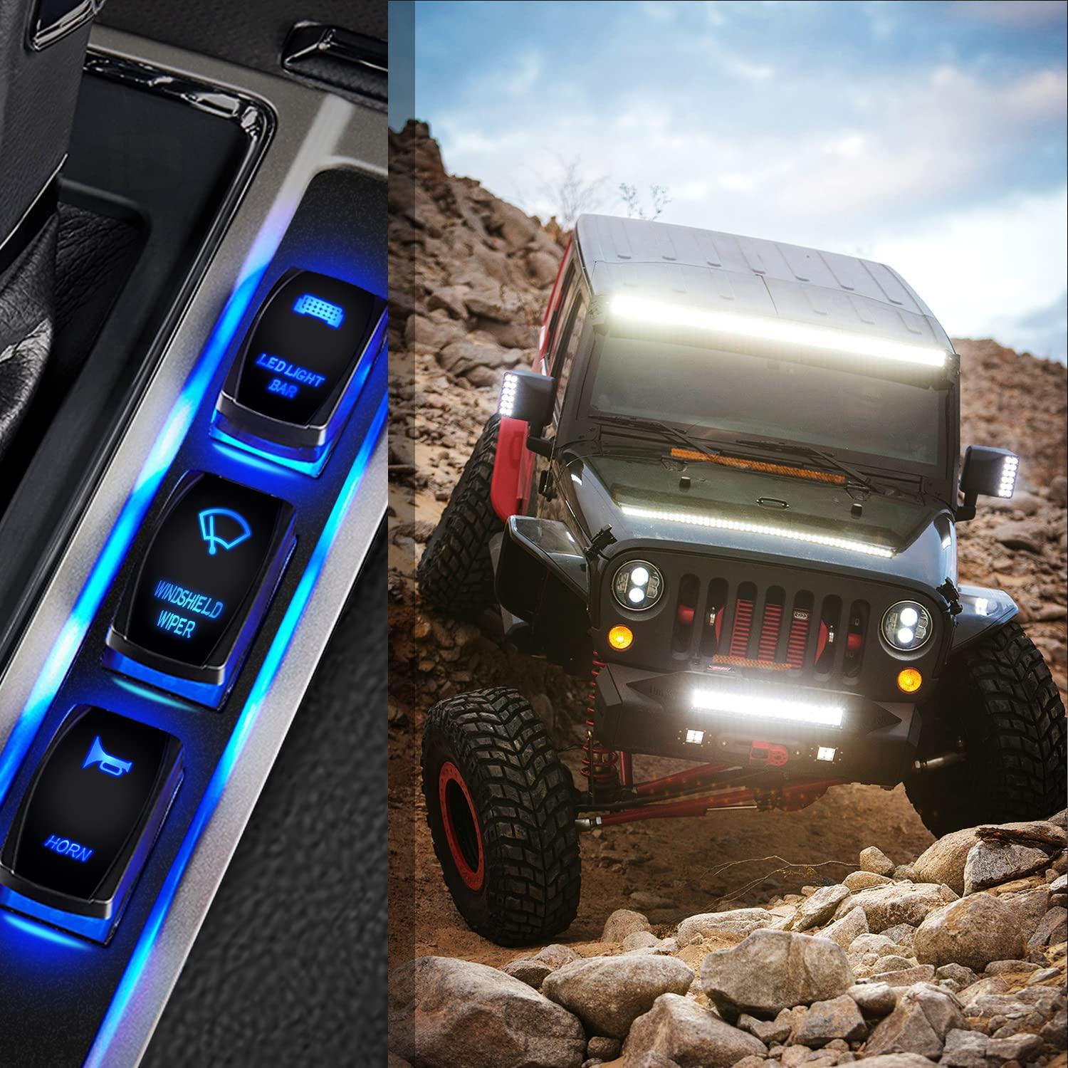 imageNilight Turn Signal Switch Blue 4Pin ONOffON Laser Etched SPDT Toggle Rocker Switches 12V 20A 24V 10A Jumper Wires for Cars RVs Campers TrailersWINDSHIELD WIPER