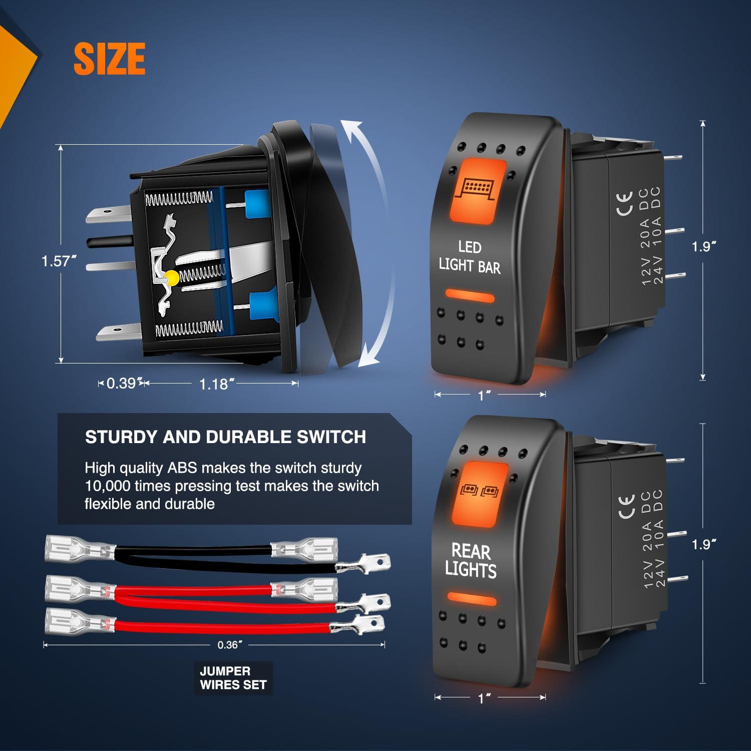 imageNilight UTV Backup Lights Rocker Switch On Off 5 PIN SPST LED Light Bar Switches with Orange Backlit 12V 24V Toggle with Jumper Wires Set for ATVs UTVs Cars Trucks RVsLED LIGHTREAR LIGHT