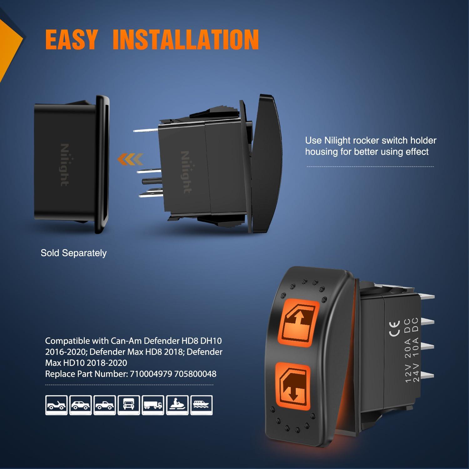 imageNilight UTV Backup Lights Rocker Switch On Off 5 PIN SPST LED Light Bar Switches with Orange Backlit 12V 24V Toggle with Jumper Wires Set for ATVs UTVs Cars Trucks RVsPower Window 8PIN