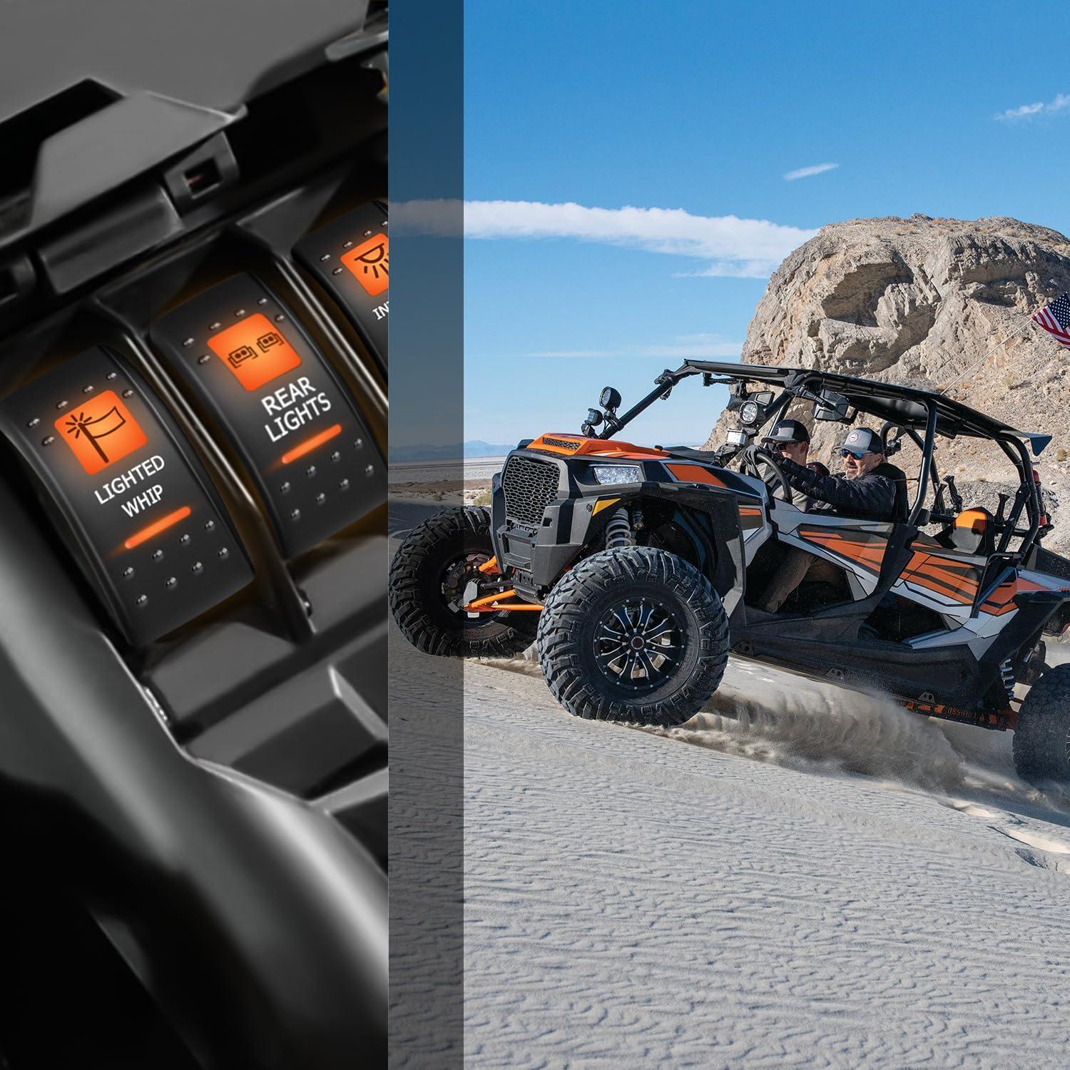 imageNilight UTV Backup Lights Rocker Switch On Off 5 PIN SPST LED Light Bar Switches with Orange Backlit 12V 24V Toggle with Jumper Wires Set for ATVs UTVs Cars Trucks RVsLIGHTED WHIP