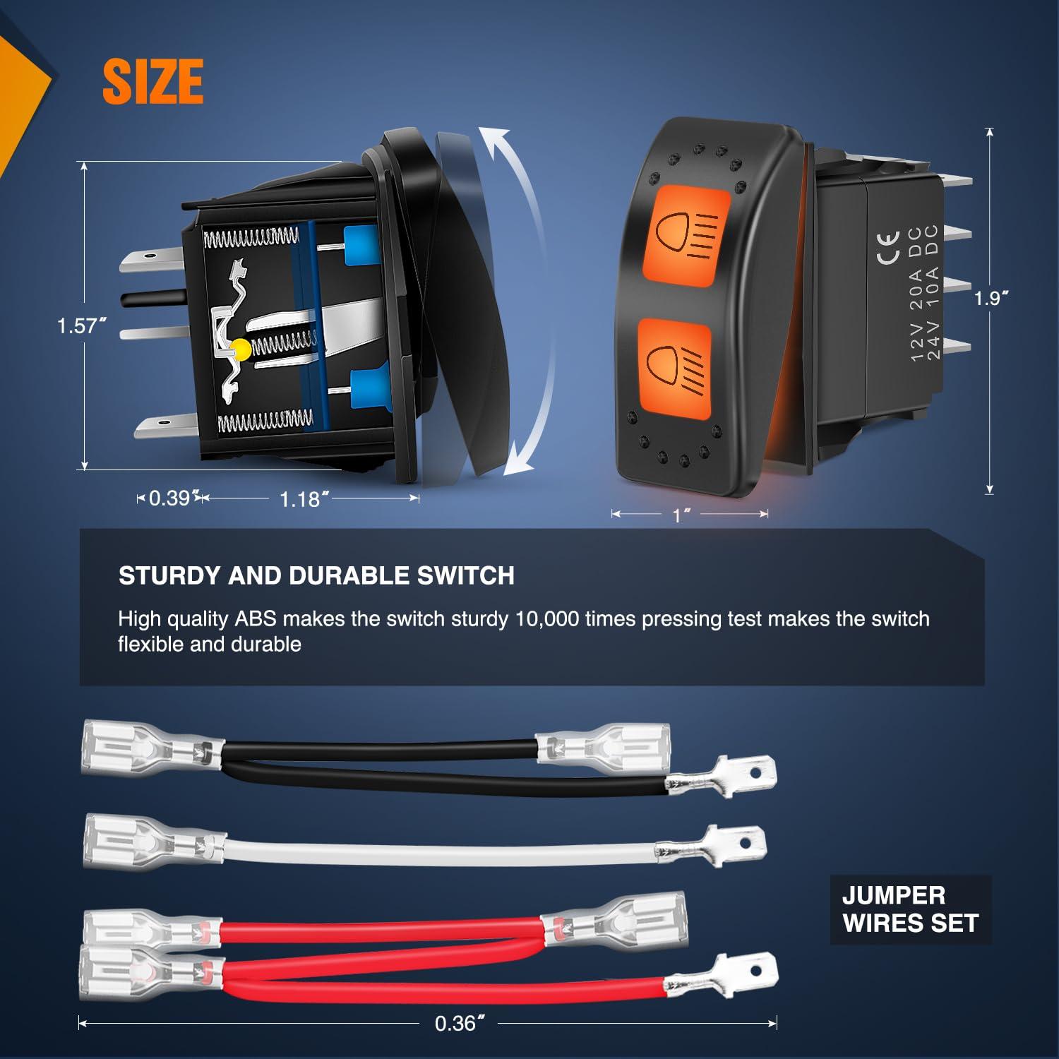 imageNilight UTV Backup Lights Rocker Switch On Off 5 PIN SPST LED Light Bar Switches with Orange Backlit 12V 24V Toggle with Jumper Wires Set for ATVs UTVs Cars Trucks RVsHigh Low Beam 6PIN