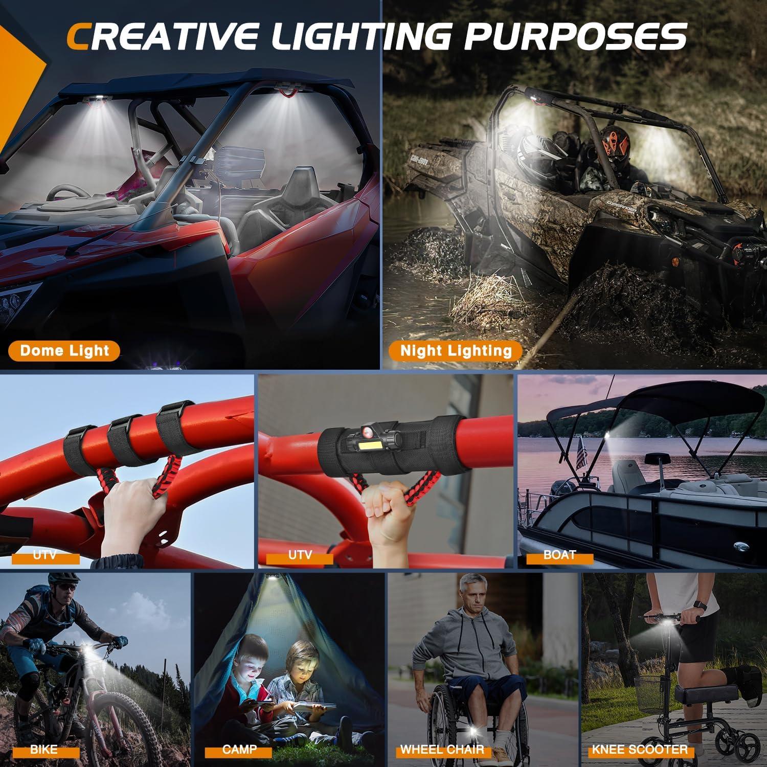 imageNilight UTV Dome Light Universal 1520 Roll Bar Mount LED Interior Spot Flood Combo Beam LED Lights for UTVs ATVs CanAm Polaris RZR Dune Buggy Golf Cart OffRoad Vehicle Boat2PCS UTV Dome Light wGrab Handle