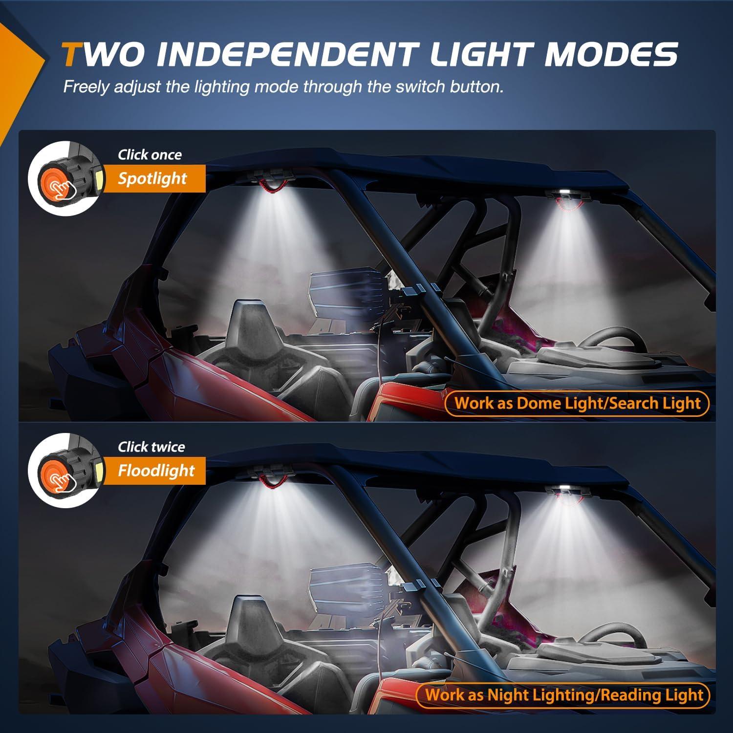 imageNilight UTV Dome Light Universal 1520 Roll Bar Mount LED Interior Spot Flood Combo Beam LED Lights for UTVs ATVs CanAm Polaris RZR Dune Buggy Golf Cart OffRoad Vehicle Boat2PCS UTV Dome Light wGrab Handle