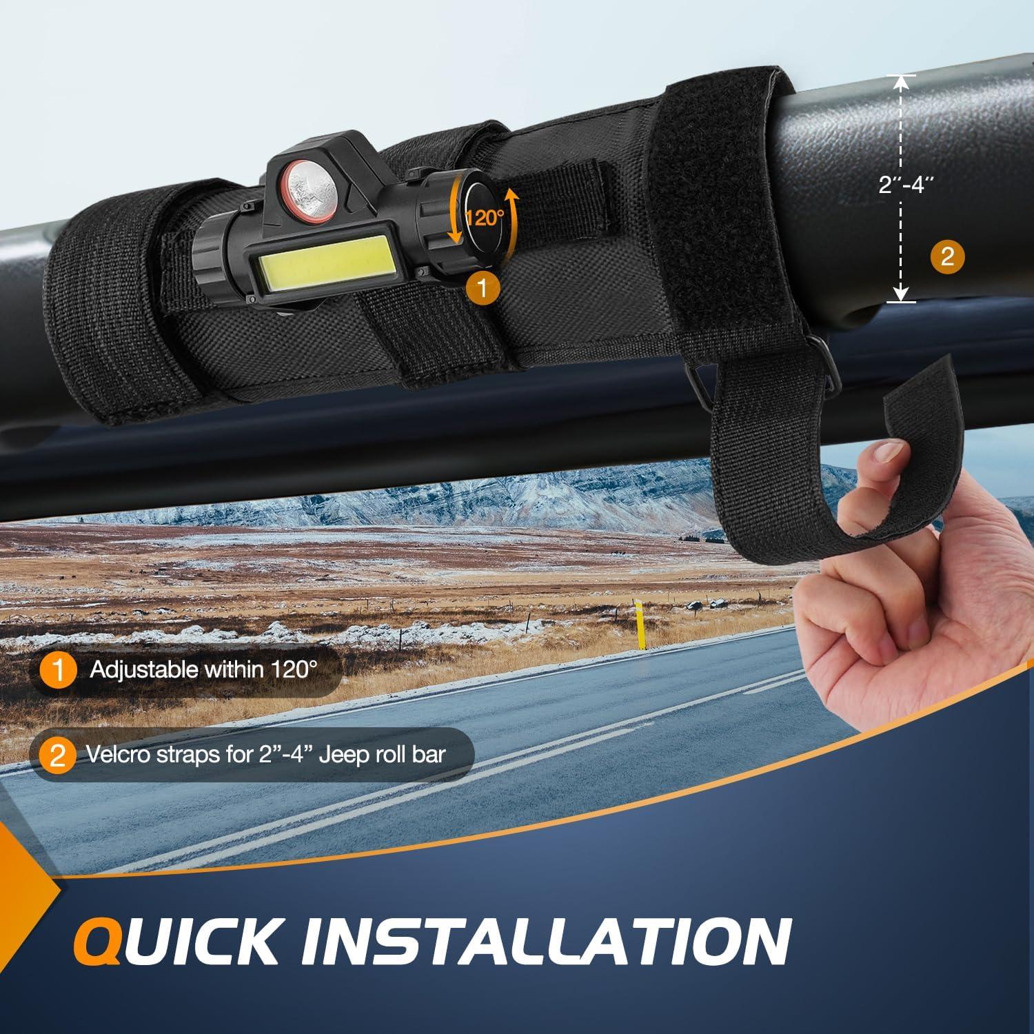 imageNilight UTV Dome Light Universal 1520 Roll Bar Mount LED Interior Spot Flood Combo Beam LED Lights for UTVs ATVs CanAm Polaris RZR Dune Buggy Golf Cart OffRoad Vehicle Boat2PCS Jeep Dome Light wGrab Handle