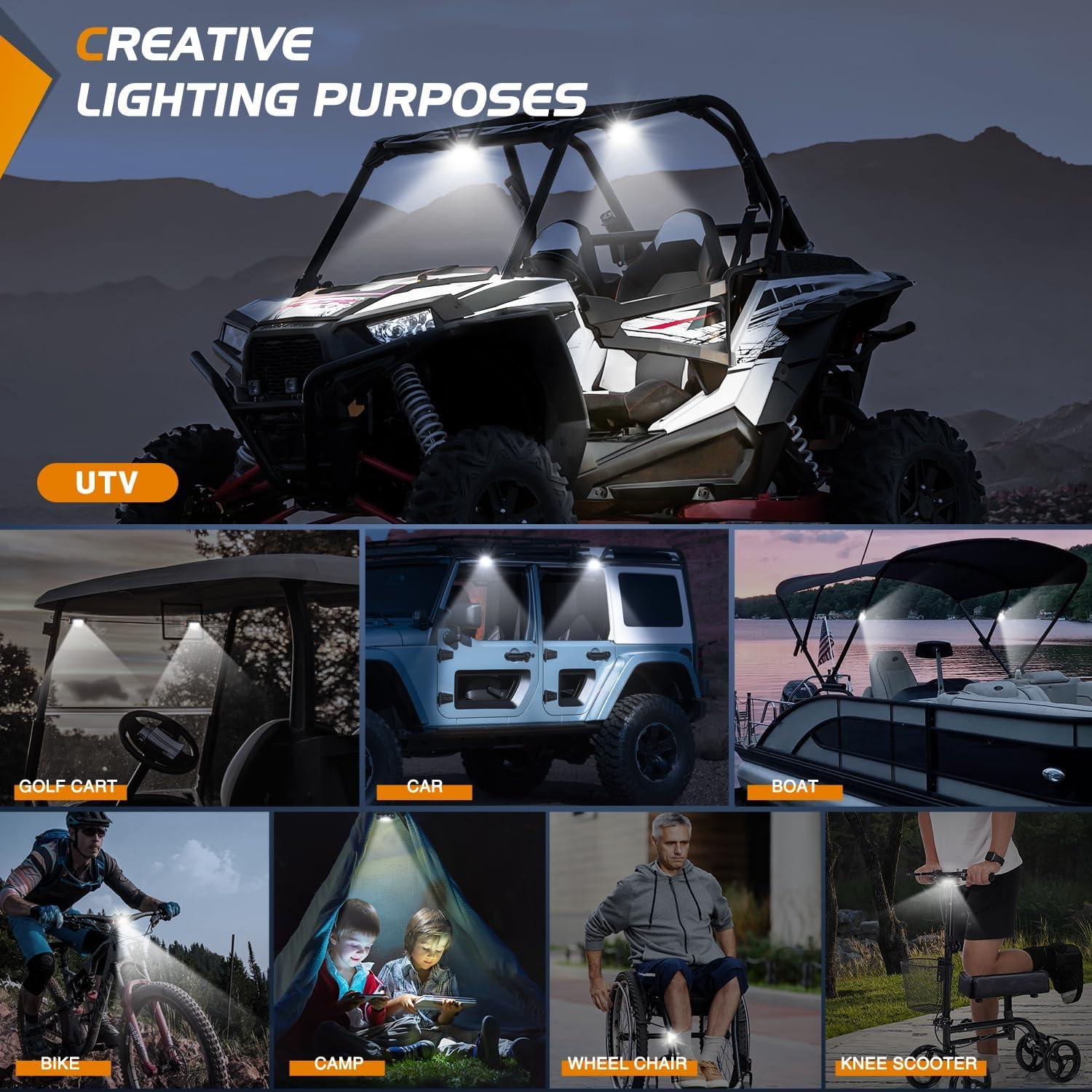 imageNilight UTV Dome Light Universal 1520 Roll Bar Mount LED Interior Spot Flood Combo Beam LED Lights for UTVs ATVs CanAm Polaris RZR Dune Buggy Golf Cart OffRoad Vehicle Boat2PCS UTV Dome Light