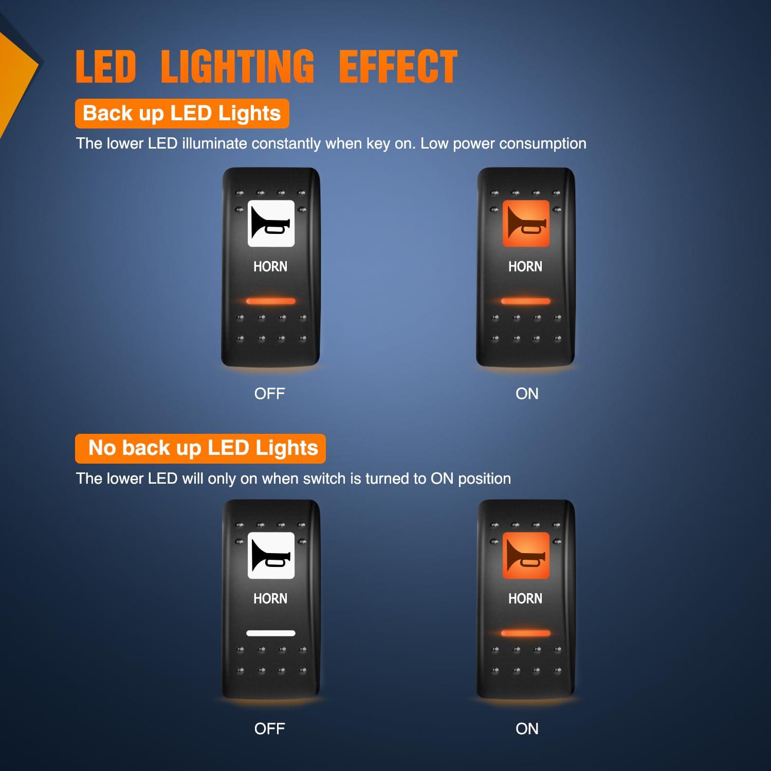 imageNilight UTV Driving Lights Rocker Switch On Off 5 PIN SPST LED Light Bar Switches with Orange Backlit 12V 24V Toggle with Jumper Wires Set for ATVs UTVs Cars Trucks RVsHorn