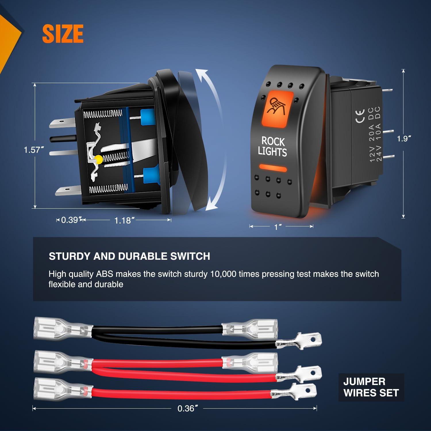 imageNilight UTV Driving Lights Rocker Switch On Off 5 PIN SPST LED Light Bar Switches with Orange Backlit 12V 24V Toggle with Jumper Wires Set for ATVs UTVs Cars Trucks RVsROCK LIGHTS