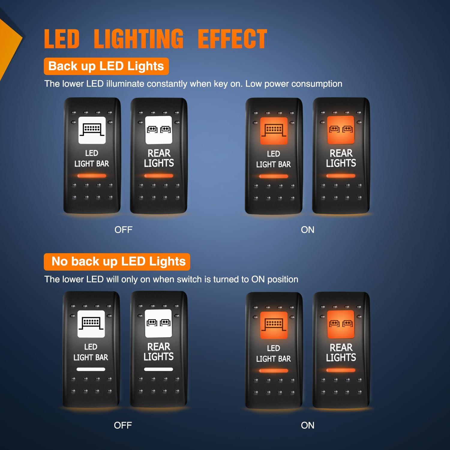 imageNilight UTV Driving Lights Rocker Switch On Off 5 PIN SPST LED Light Bar Switches with Orange Backlit 12V 24V Toggle with Jumper Wires Set for ATVs UTVs Cars Trucks RVsLED LIGHTREAR LIGHT