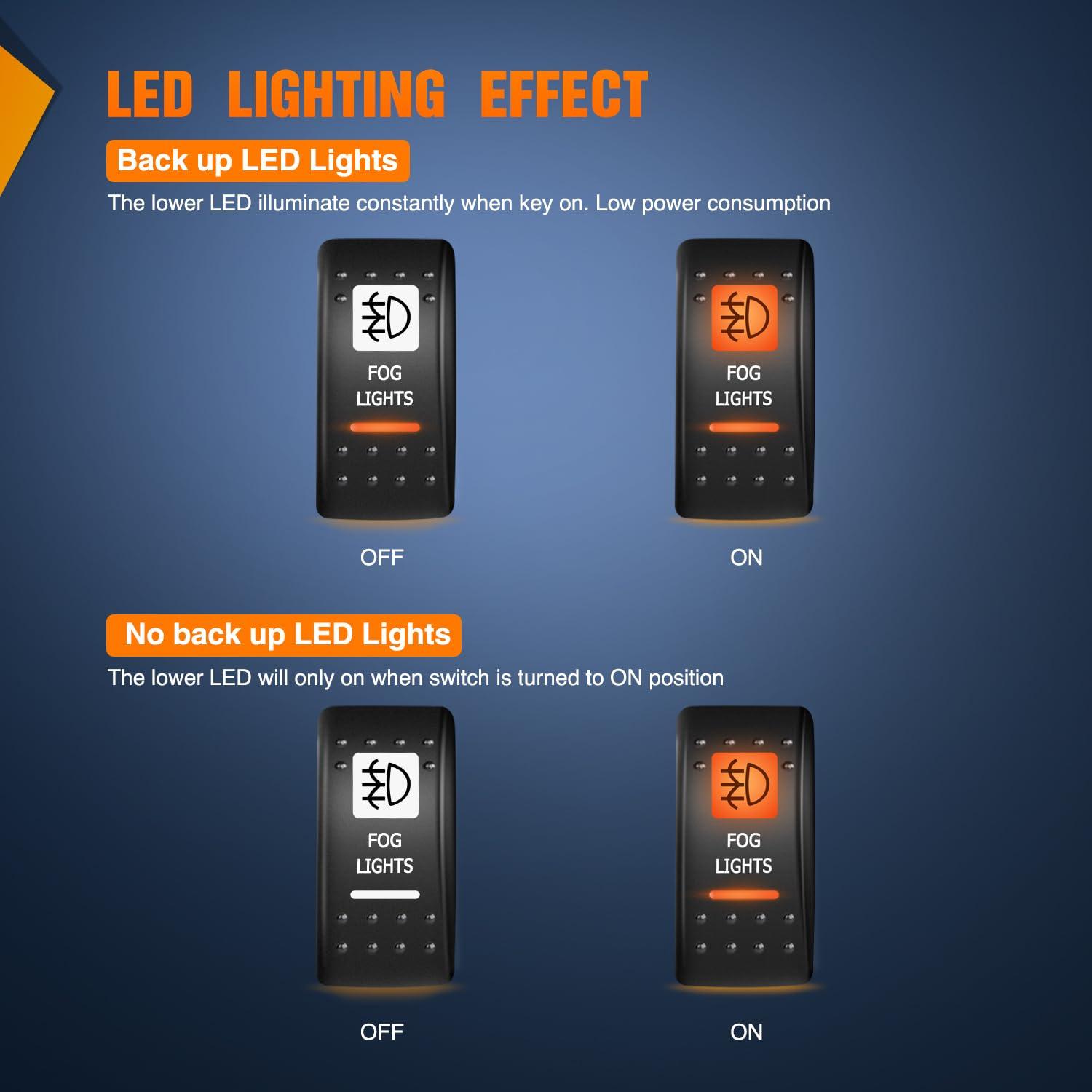 imageNilight UTV Driving Lights Rocker Switch On Off 5 PIN SPST LED Light Bar Switches with Orange Backlit 12V 24V Toggle with Jumper Wires Set for ATVs UTVs Cars Trucks RVsFOG LIGHTS