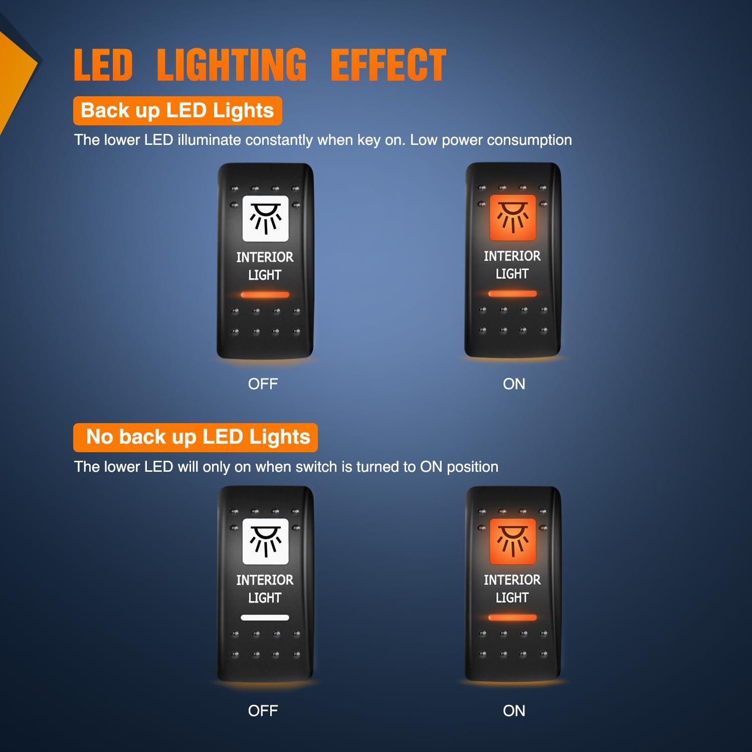 imageNilight UTV Driving Lights Rocker Switch On Off 5 PIN SPST LED Light Bar Switches with Orange Backlit 12V 24V Toggle with Jumper Wires Set for ATVs UTVs Cars Trucks RVsINTERIOR LIGHT