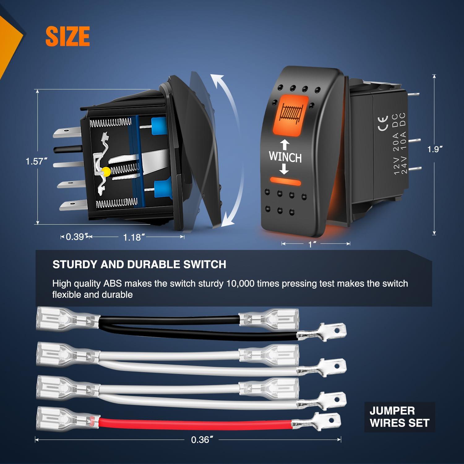 imageNilight UTV Driving Lights Rocker Switch On Off 5 PIN SPST LED Light Bar Switches with Orange Backlit 12V 24V Toggle with Jumper Wires Set for ATVs UTVs Cars Trucks RVsWinch 7PIN