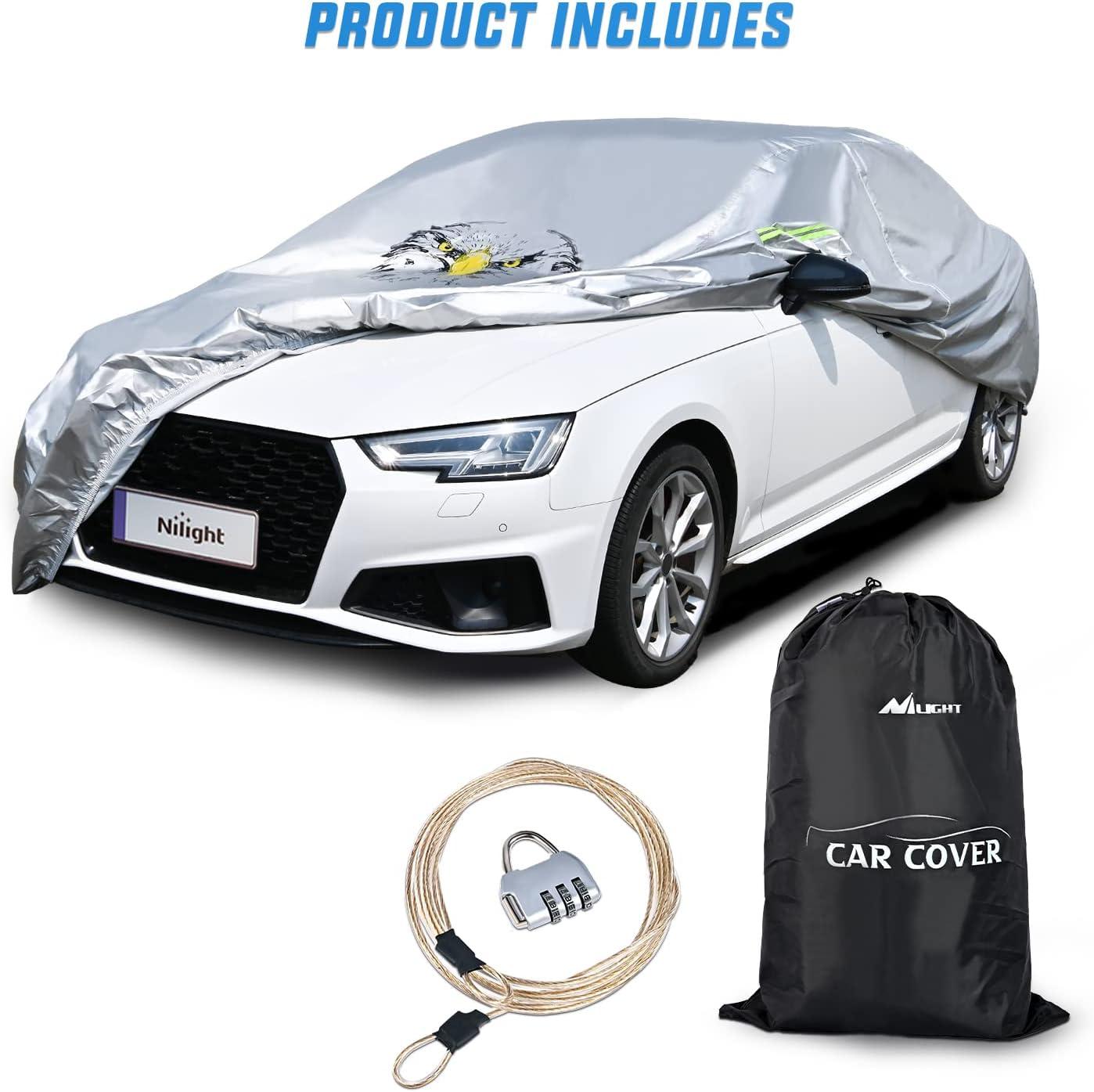 imageNilight Waterproof Car Cover All Weather Snowproof UV Protection Windproof Outdoor Full car Cover Oxford Material Door Shape Zipper Design Universal Fit for Sedan Length 186 to 193 inchFit Sedan 186 to 193 inch