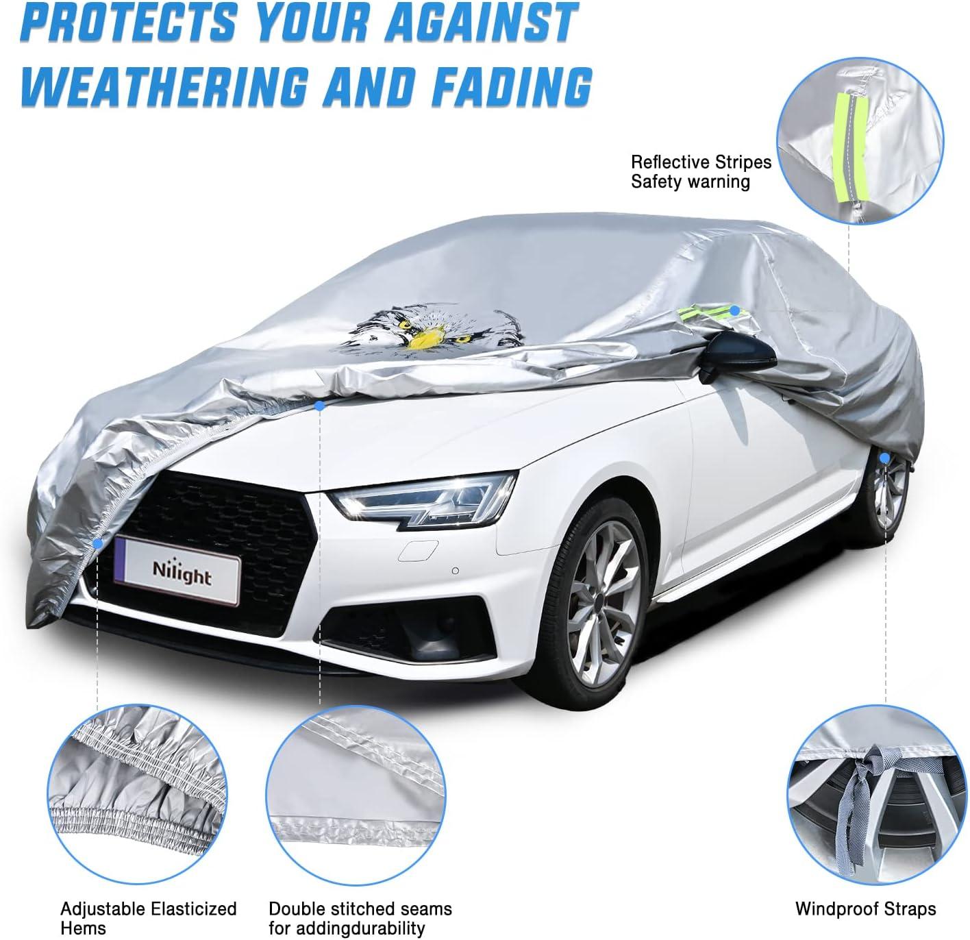 imageNilight Waterproof Car Cover All Weather Snowproof UV Protection Windproof Outdoor Full car Cover Oxford Material Door Shape Zipper Design Universal Fit for Sedan Length 186 to 193 inchFit Sedan 200 to 215 inch