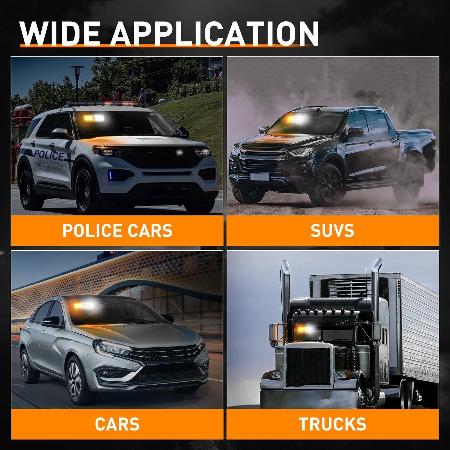 imageNilight White 48LED Visor Strobe Lights Interior Windshield Emergency Warning Light Super Bright for Police Enforcement Firefighters Vehicle TrucksAmber and White