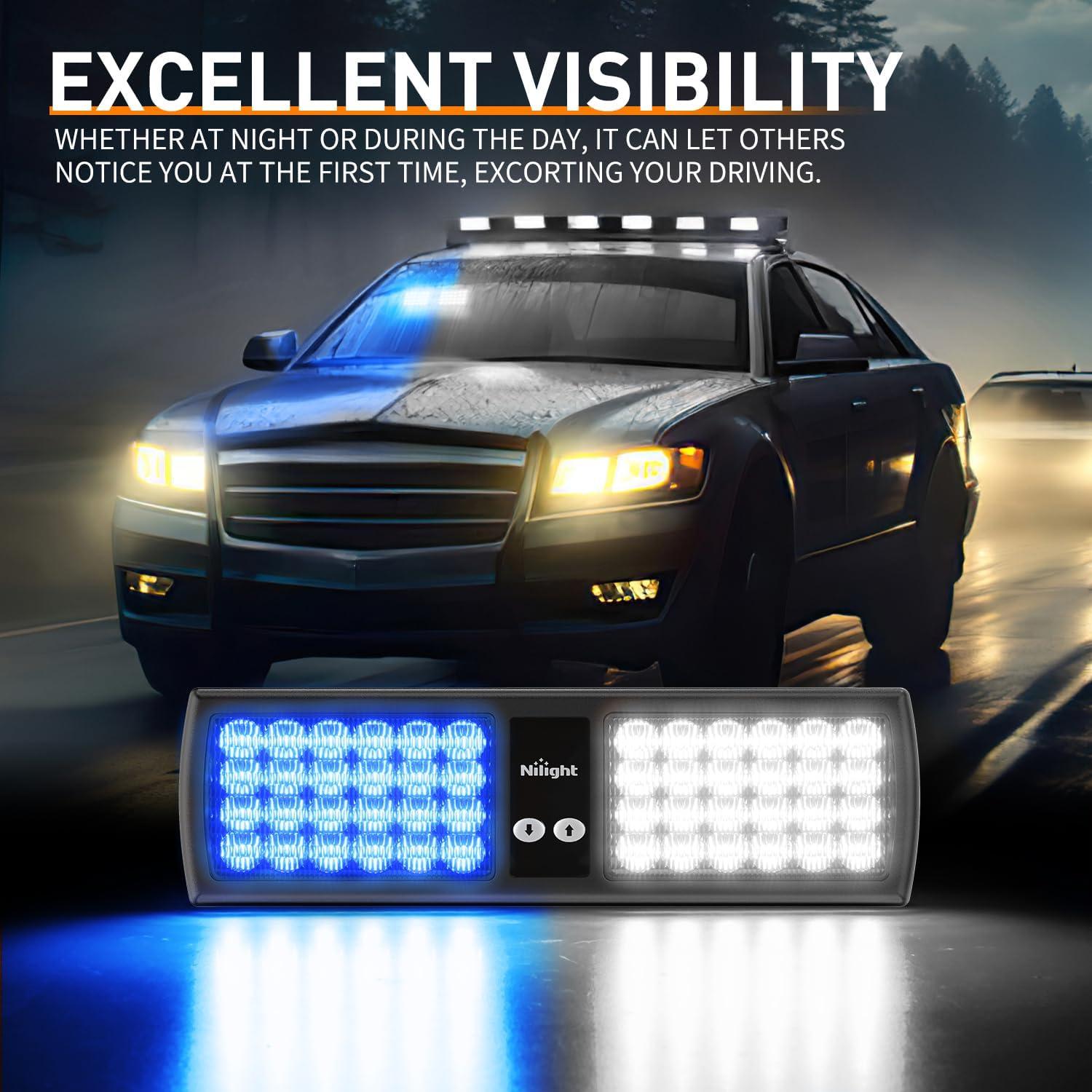 imageNilight White 48LED Visor Strobe Lights Interior Windshield Emergency Warning Light Super Bright for Police Enforcement Firefighters Vehicle TrucksBlue and White