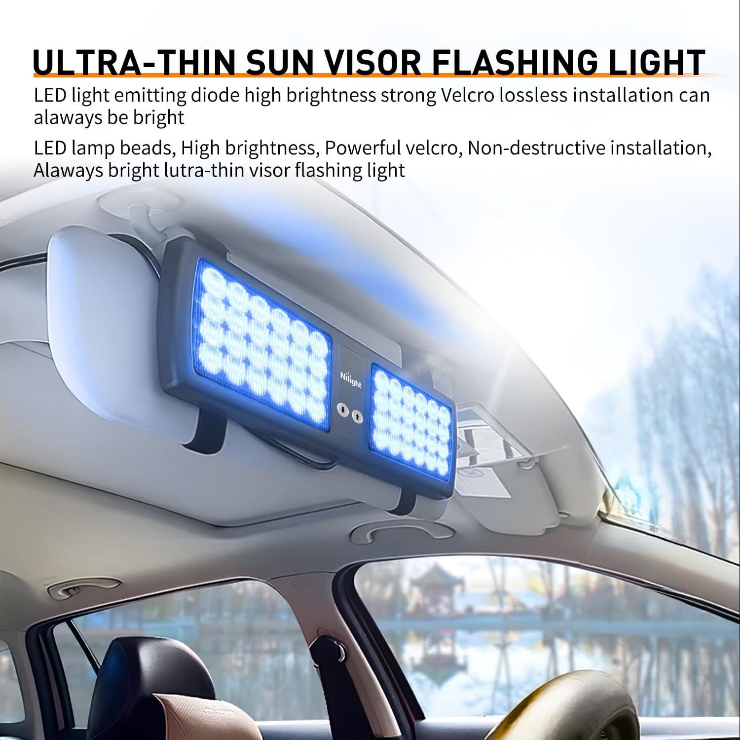 imageNilight White 48LED Visor Strobe Lights Interior Windshield Emergency Warning Light Super Bright for Police Enforcement Firefighters Vehicle TrucksBlue