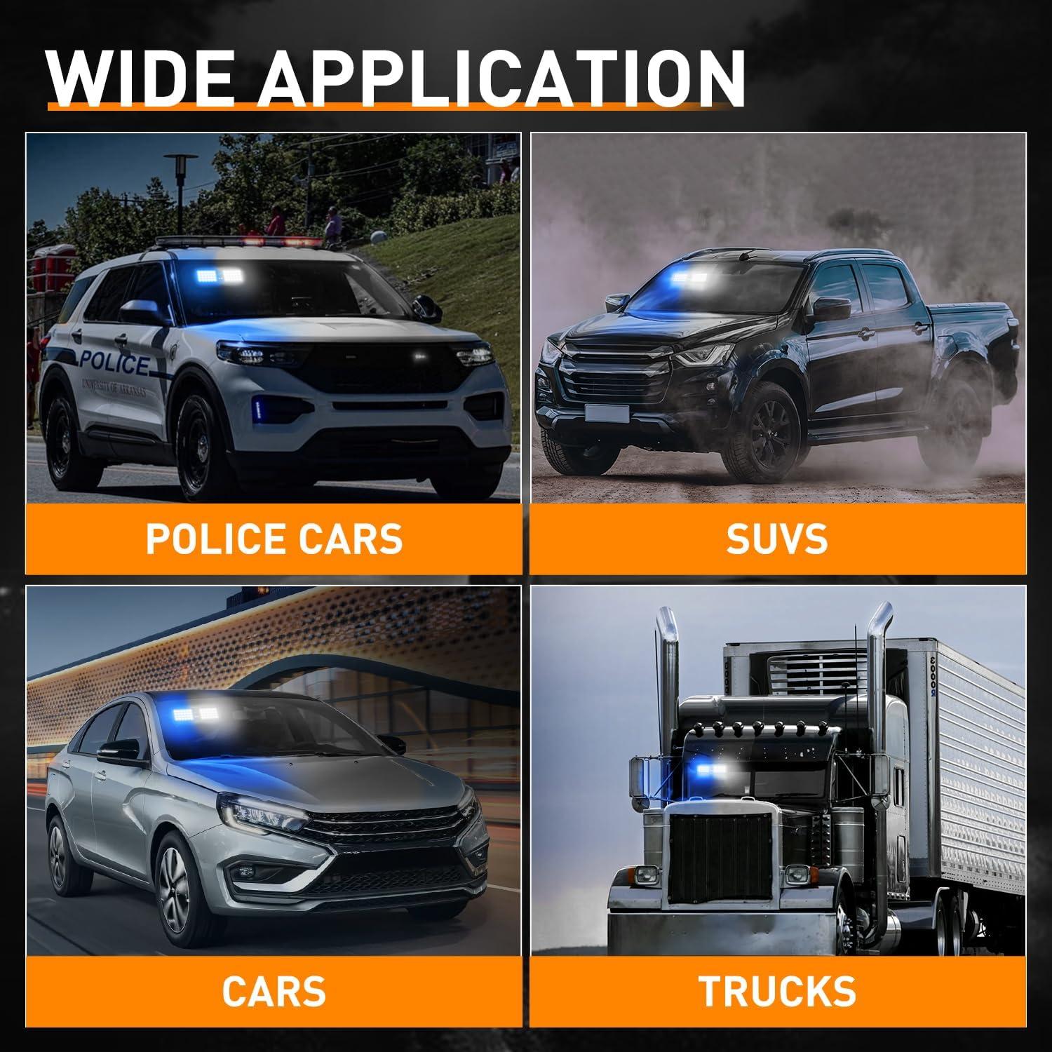 imageNilight White 48LED Visor Strobe Lights Interior Windshield Emergency Warning Light Super Bright for Police Enforcement Firefighters Vehicle TrucksBlue and White