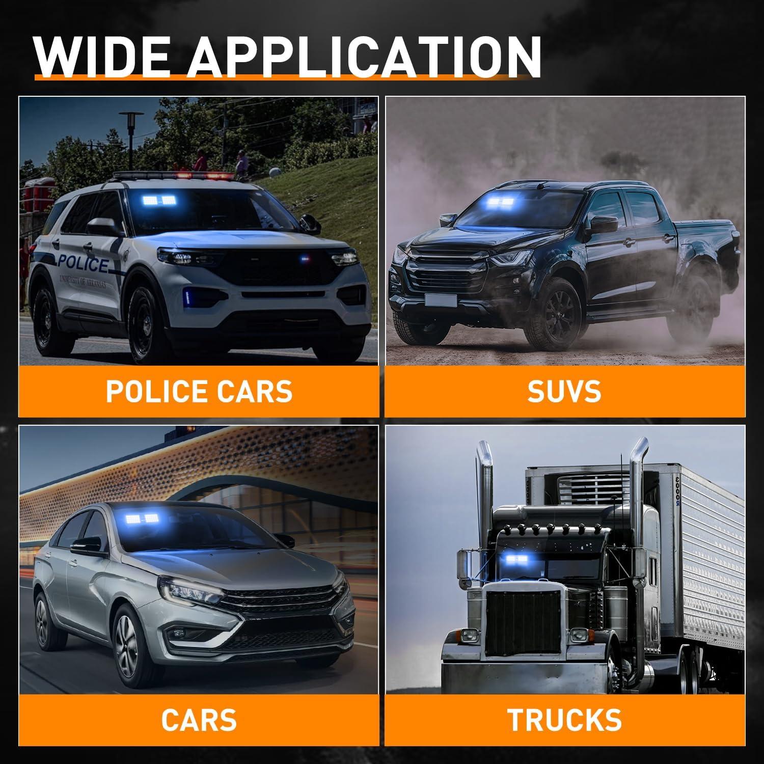 imageNilight White 48LED Visor Strobe Lights Interior Windshield Emergency Warning Light Super Bright for Police Enforcement Firefighters Vehicle TrucksBlue