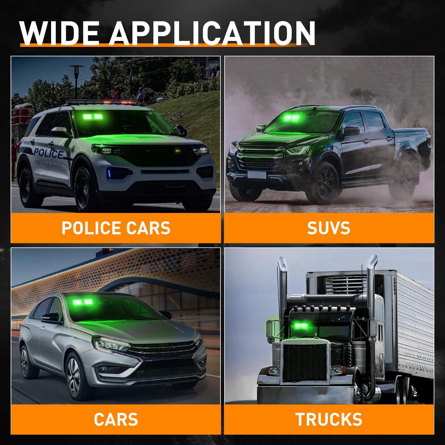 imageNilight White 48LED Visor Strobe Lights Interior Windshield Emergency Warning Light Super Bright for Police Enforcement Firefighters Vehicle TrucksGreen