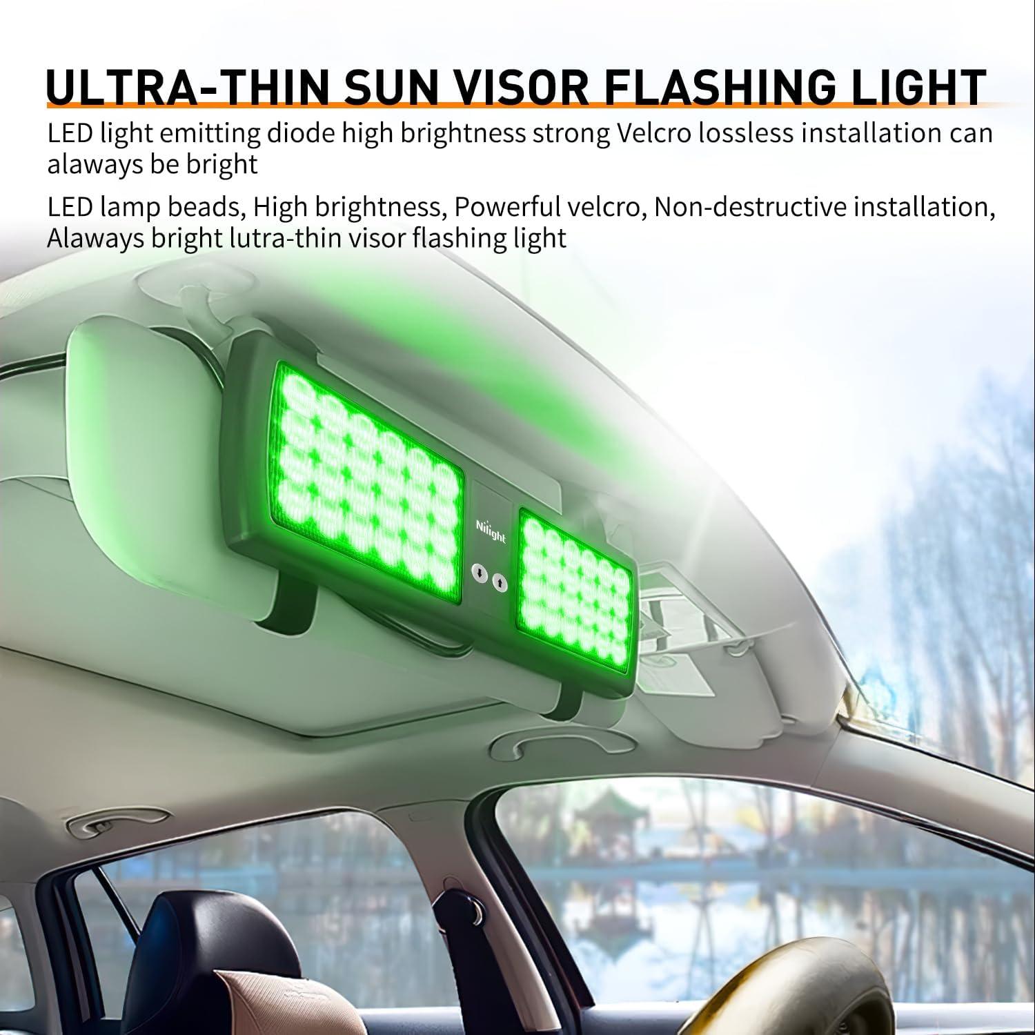 imageNilight White 48LED Visor Strobe Lights Interior Windshield Emergency Warning Light Super Bright for Police Enforcement Firefighters Vehicle TrucksGreen