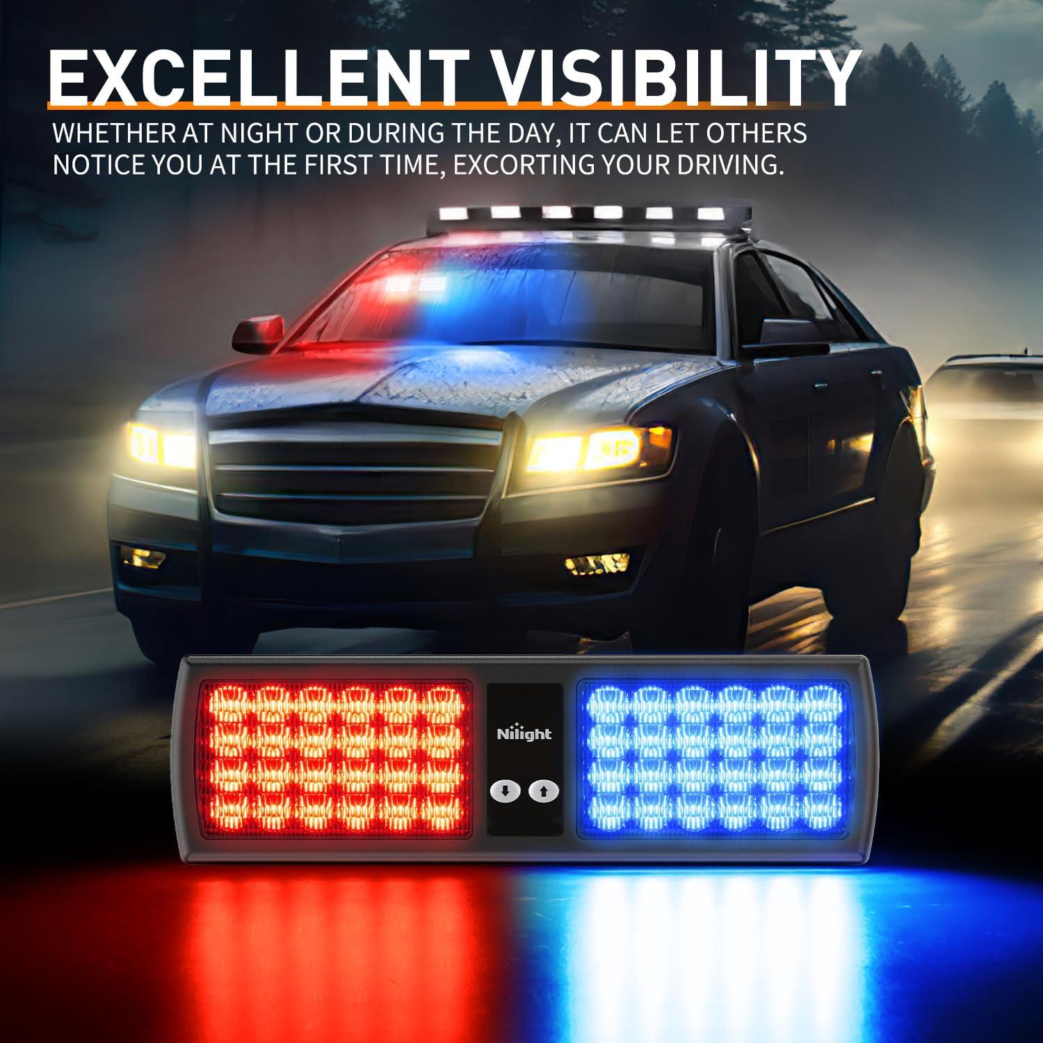 imageNilight White 48LED Visor Strobe Lights Interior Windshield Emergency Warning Light Super Bright for Police Enforcement Firefighters Vehicle TrucksRed and Blue