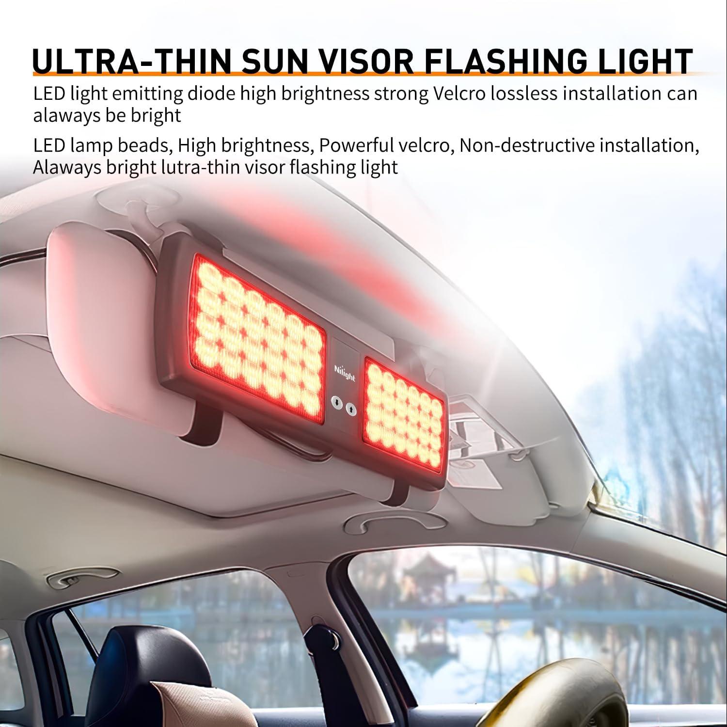 imageNilight White 48LED Visor Strobe Lights Interior Windshield Emergency Warning Light Super Bright for Police Enforcement Firefighters Vehicle TrucksRed