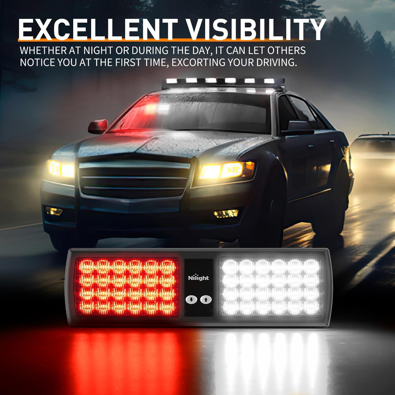 imageNilight White 48LED Visor Strobe Lights Interior Windshield Emergency Warning Light Super Bright for Police Enforcement Firefighters Vehicle TrucksRed and White